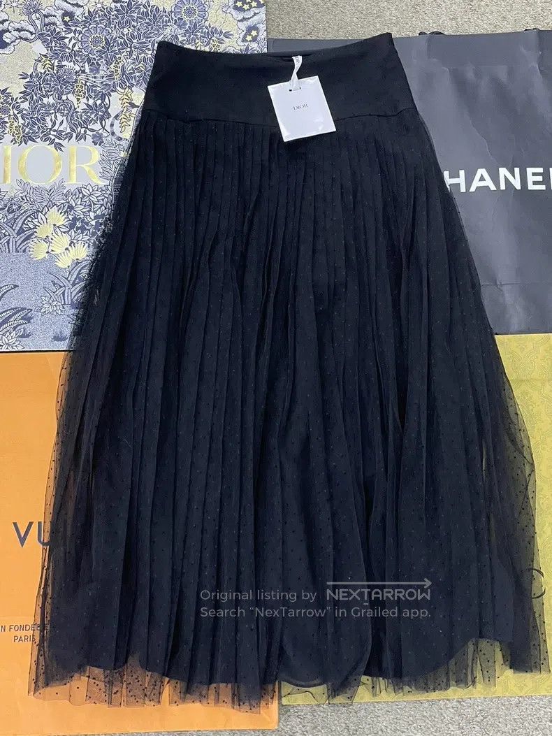 Dior Dior Black plush polked dot mesh skirt Size 24" / US 00 / IT 34 - 1 Thumbnail