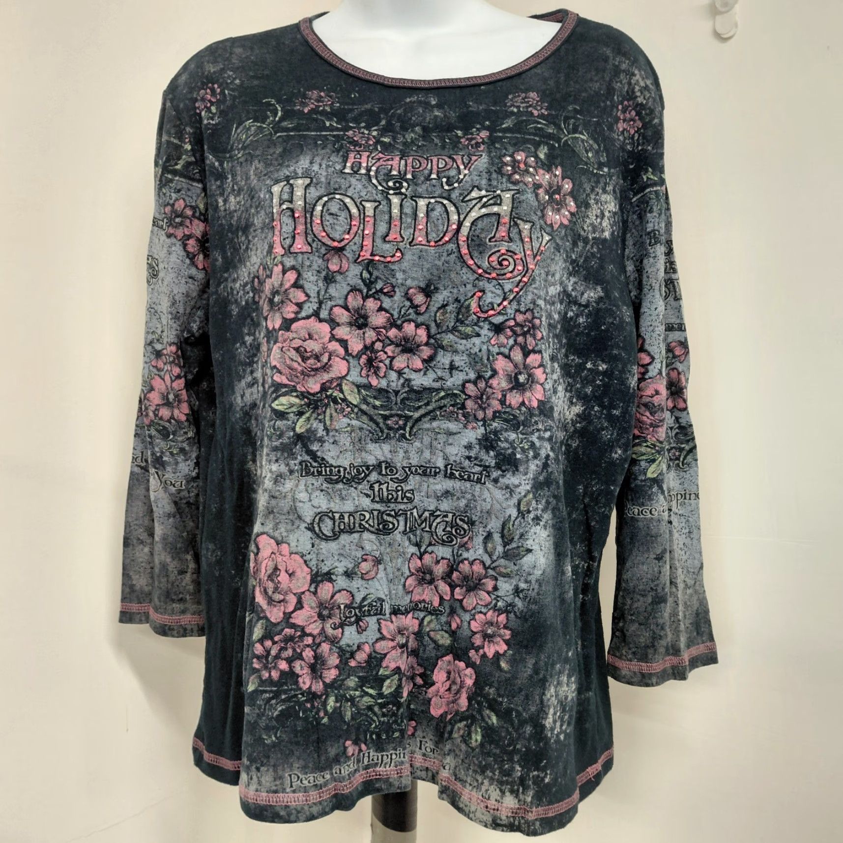 Vintage VINTAGE Merry And Bright Christmas Shirt Womens XL Black Happy Holiday Made In USA Size XL / US 12-14 / IT 48-50 - 2 Thumbnail