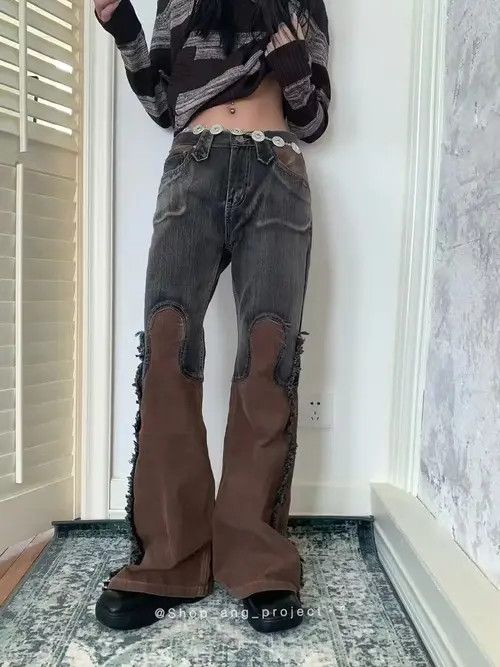 image of American Retro Patchwork Mom Jeans in Brown, Women's (Size 29)
