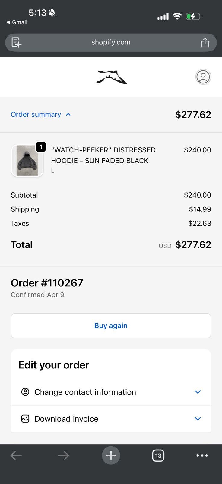 Akimbo Club "WATCH-PEEKER" DISTRESSED HOODIE - SUN FADED BLACK Size US M / EU 48-50 / 2 - 9 Thumbnail