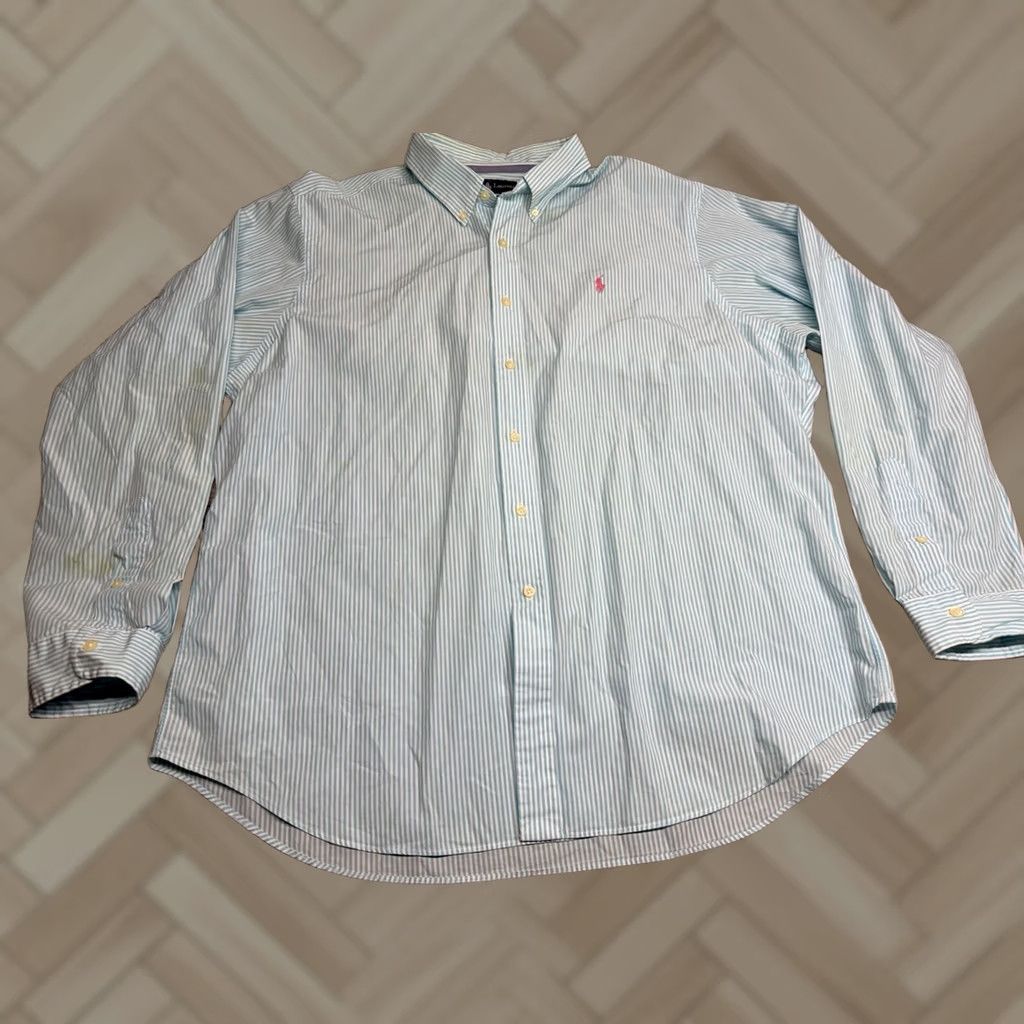 Ralph Lauren VINTAGE Ralph Lauren Classic Fit Oxford Shirt 2XL Green Striped Long Sleeve Button-Up Men’s Shirt Size US XXL / EU 58 / 5 - 1 Thumbnail