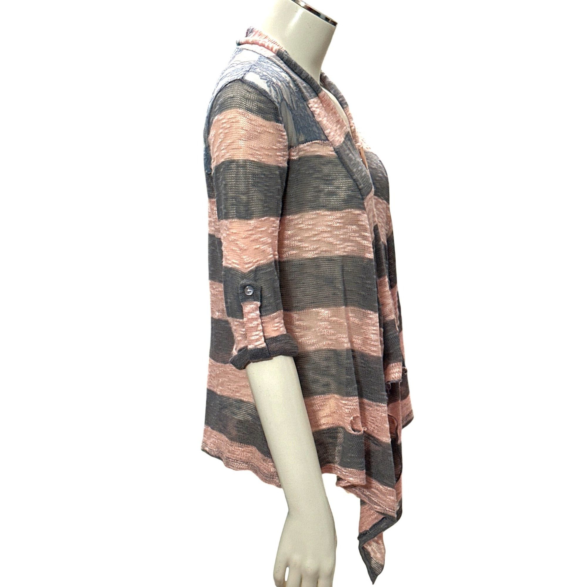 Other CCC Striped Lace Back Open Cardigan Roll Up Sleeves Waterfal Size M / US 6-8 / IT 42-44 - 4 Thumbnail