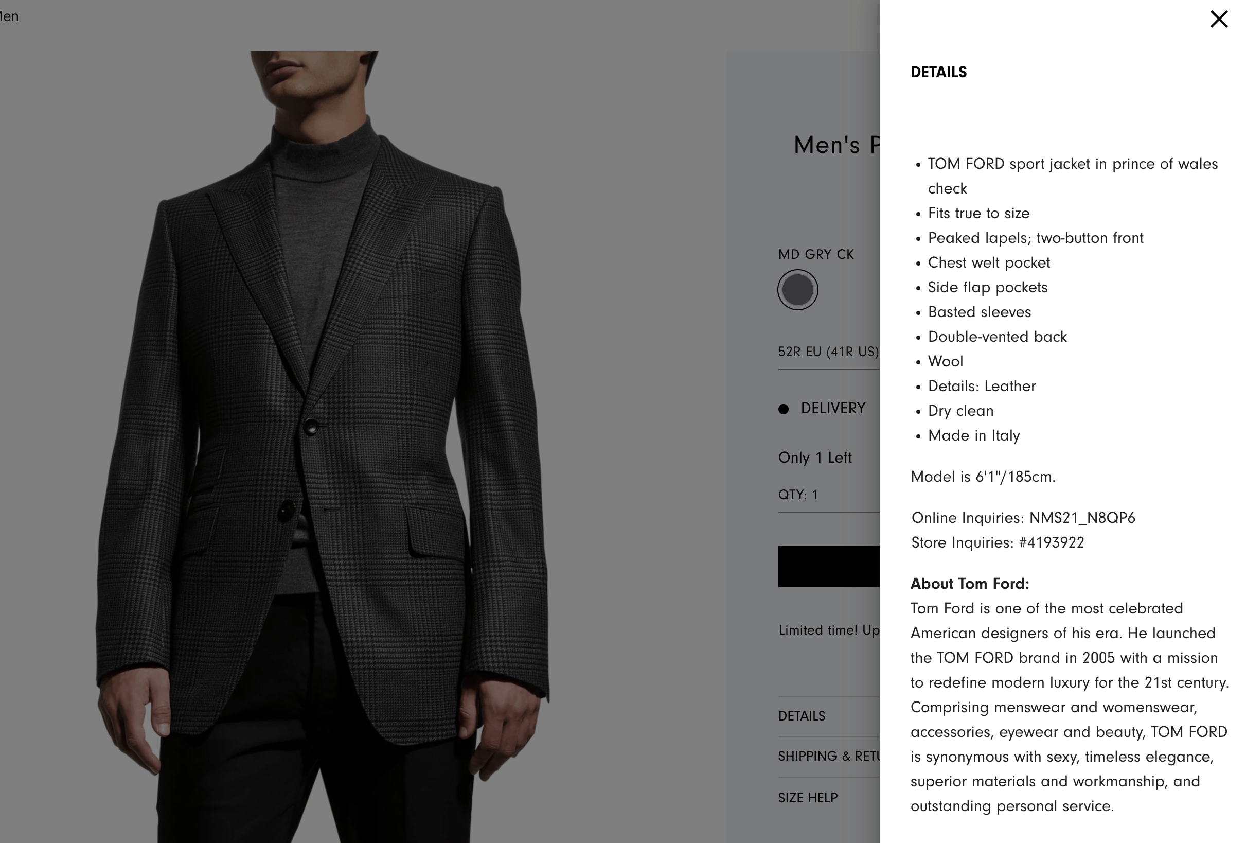 Tom Ford Tom Ford Prince of Wales Sport Jacket Size 42R - 2 Thumbnail