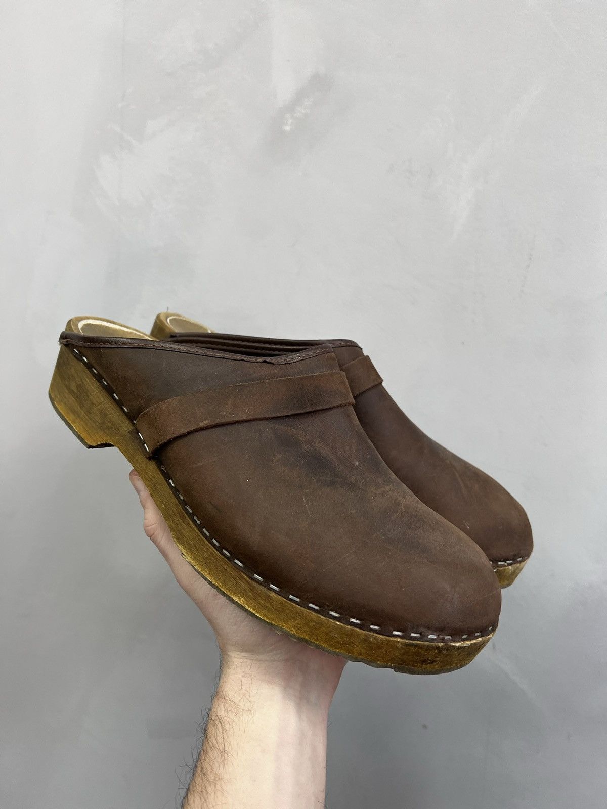 Designer VINTAGE HAND MADE WOODEN HEEL AVANT GARDE BOOTS MULES 80s Size US 11.5 / EU 44-45 - 9 Thumbnail
