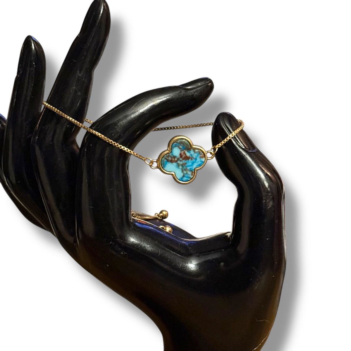 Other Gold tone blue blotchy clover bolo bracelet Size ONE SIZE - 5 Thumbnail