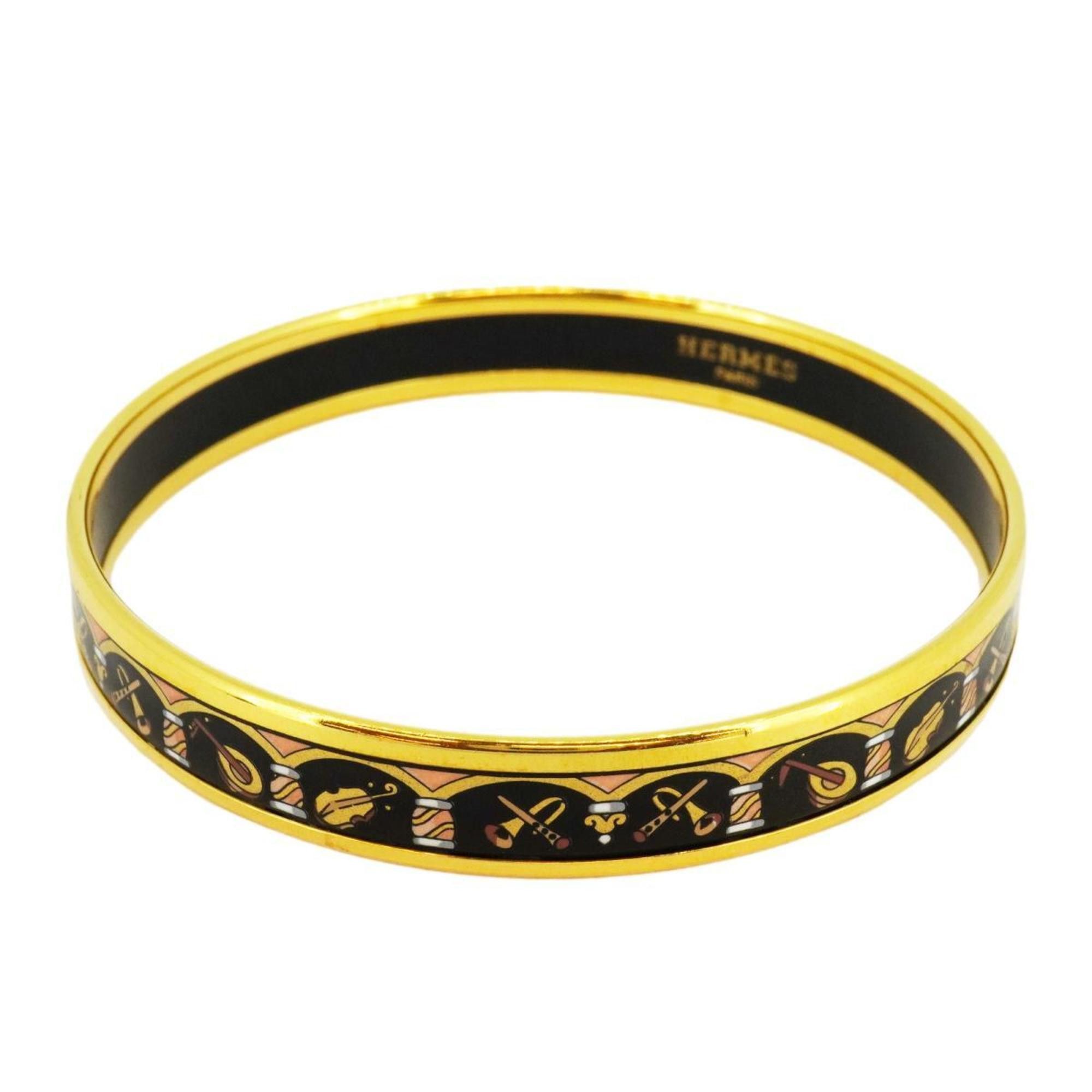 image of Hermes Bangle, Emaille Pm, Gp Plated, Gold, Black, Women's