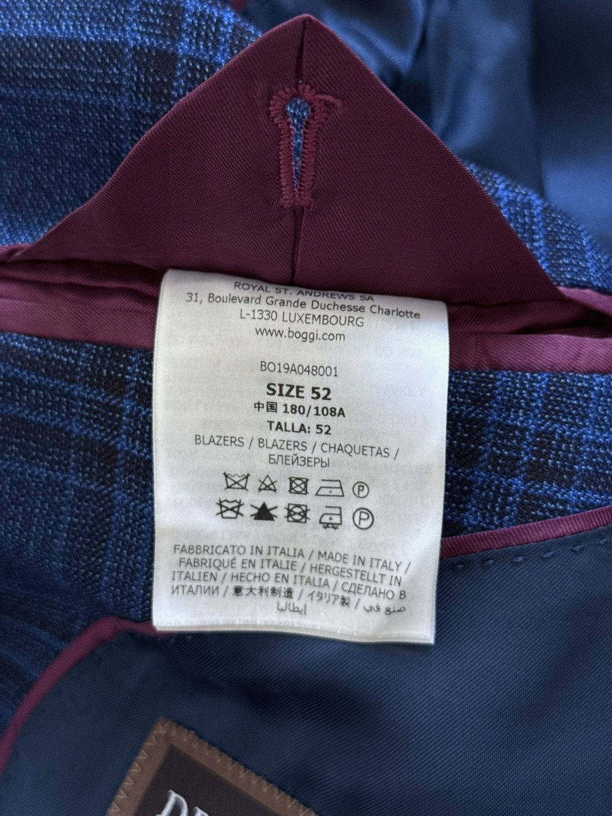 Boggi Boggi Milano Wool Drago 130s Navy Blue Plaid Blazer Jacket Size 42R - 11 Thumbnail