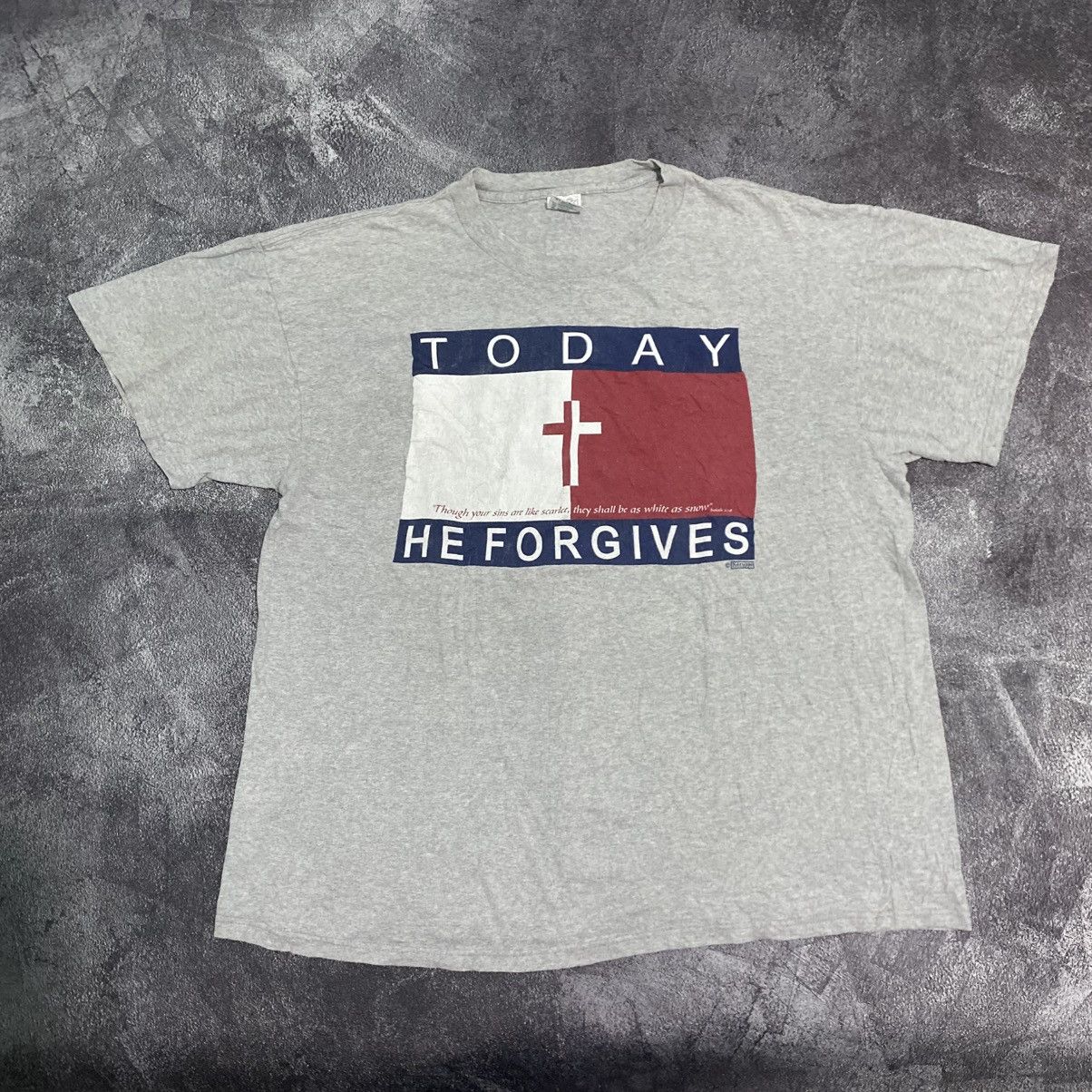Vintage Vintage Jesus Tee Today He Forgives Tommy Hilfiger logo Size US XL / EU 56 / 4 - 1 Thumbnail