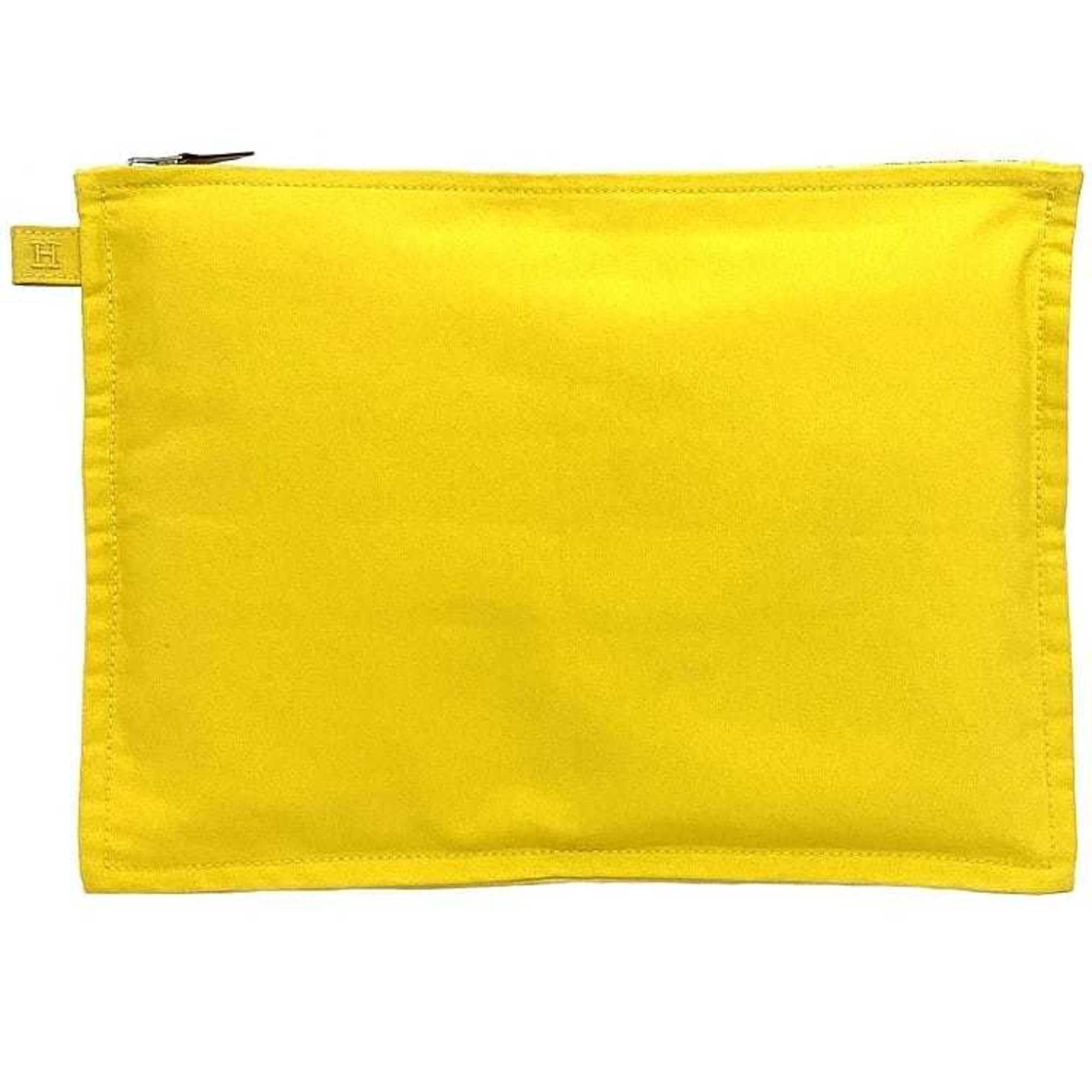 image of Hermes Bora Pouch Yellow Canvas Leather Hermes Clutch Bag Handbag Embroidery Cloth Ladies Men's No 