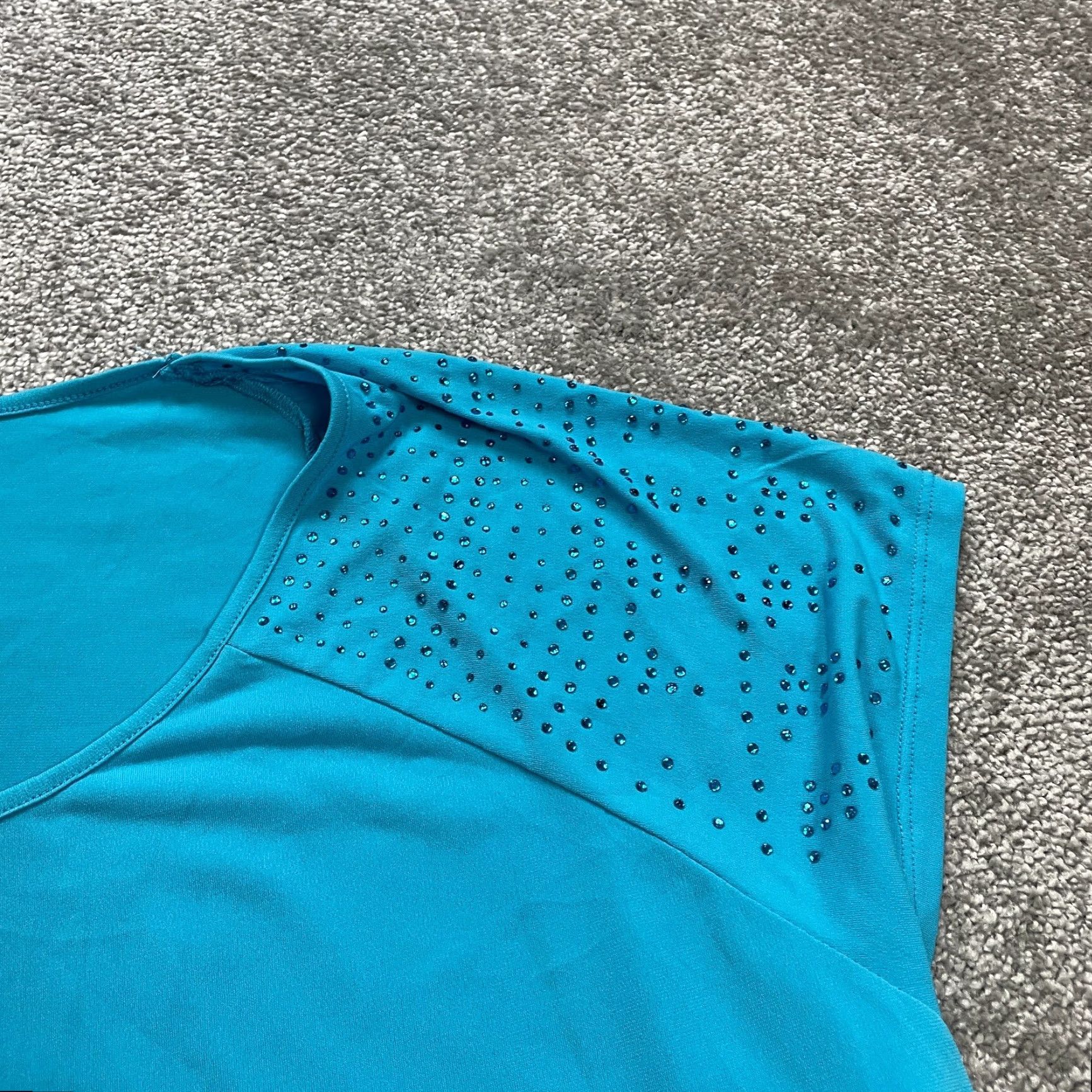 Vintage Cato Blouse TUNIC Women Raglan Short Sleeve Round Neck Blue Rhinestones Plus Size 26/28 Vintage No Size 4XL / US 24-26 - 3 Thumbnail
