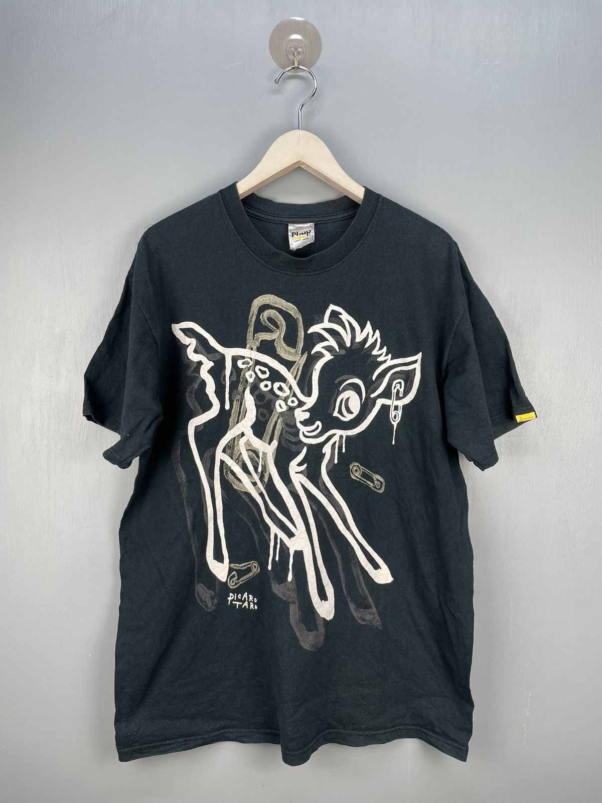 image of Art x Vintage Y2K Picaro Taro Punk Design Bambi T Shirt in Black, Men's (Size Large)