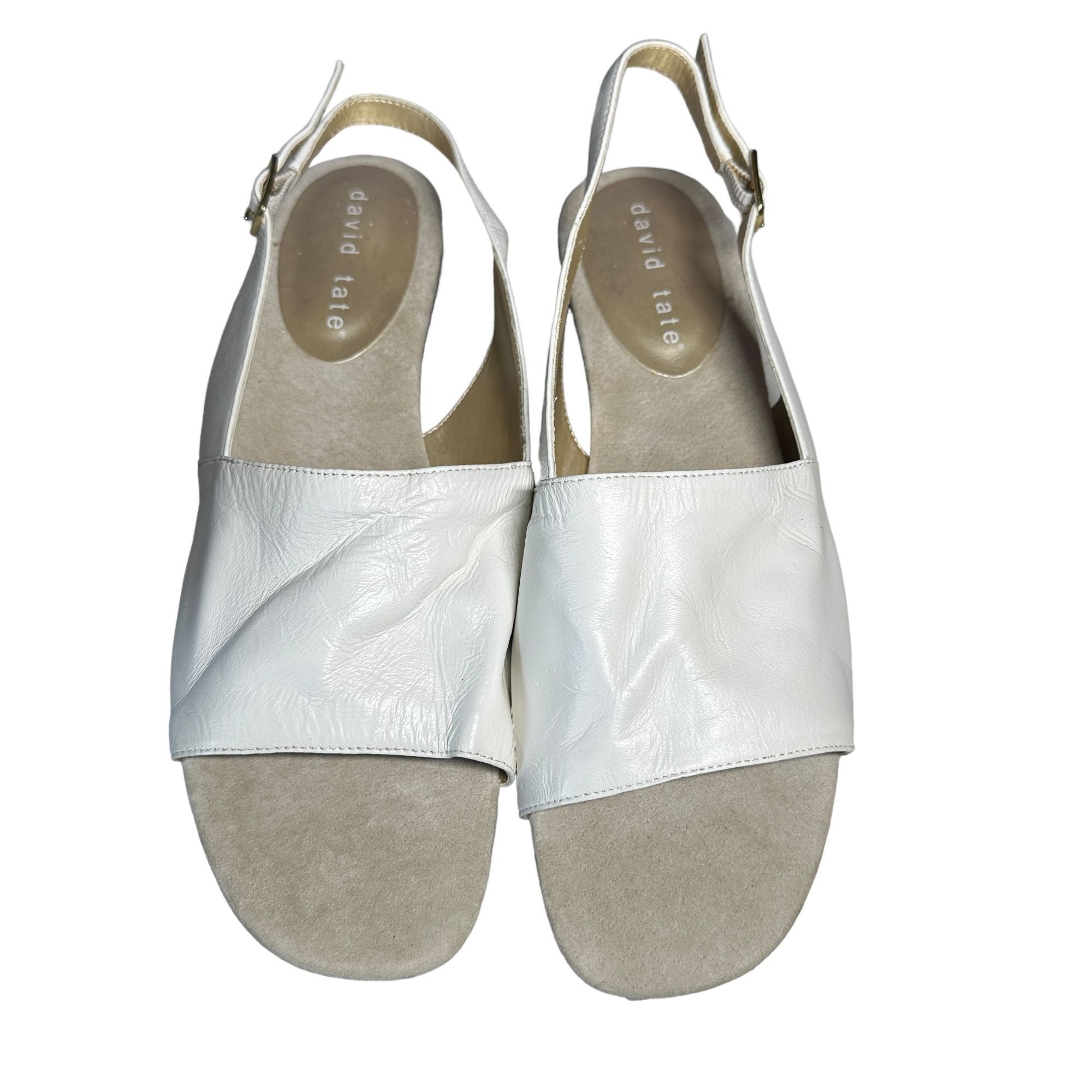 Designer David Tate Soho White Leather Slingback Open Toe Shoes Size US 10 / IT 40 - 3 Thumbnail