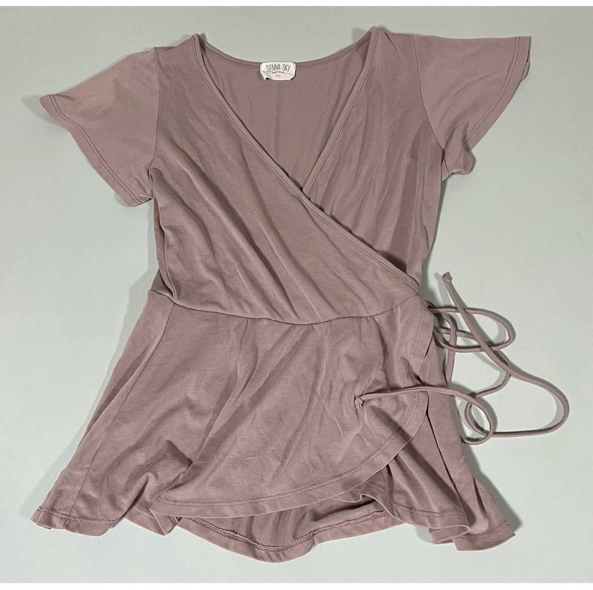 Japanese Brand Mauve Pink Babydoll Wrap Short Sleeve Shirt Top Blouse XS 🌷✨ Size XS / US 0-2 / IT 36-38 - 1 Thumbnail