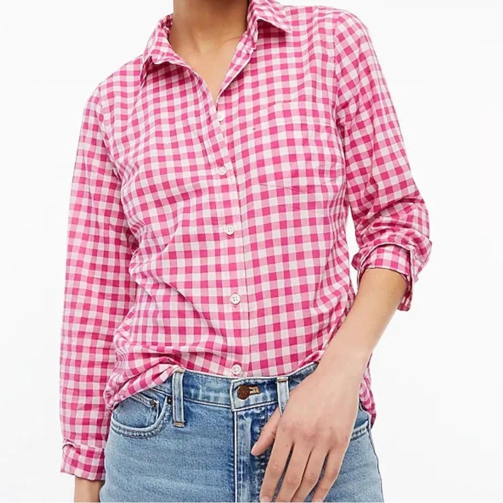 J.Crew J. Crew Pink Gingham Plaid Cotton Button Down Shirt Medium Size M / US 6-8 / IT 42-44 - 1 Thumbnail
