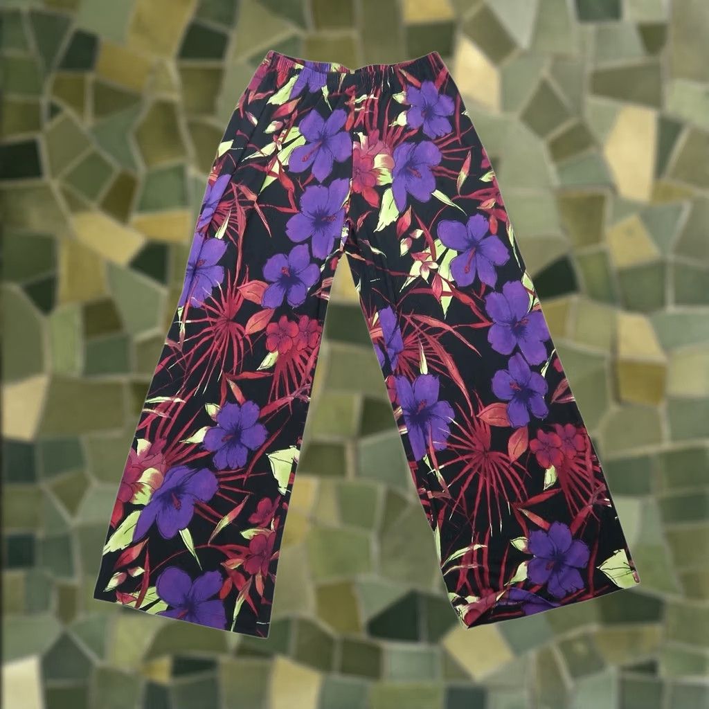 Vintage VINTAGE TravelSmith Pants Wide Leg Floral Hibiscus Slinky Jersey Palazzo 90s M Womens Size 32" / US 10 / IT 46 - 1 Thumbnail