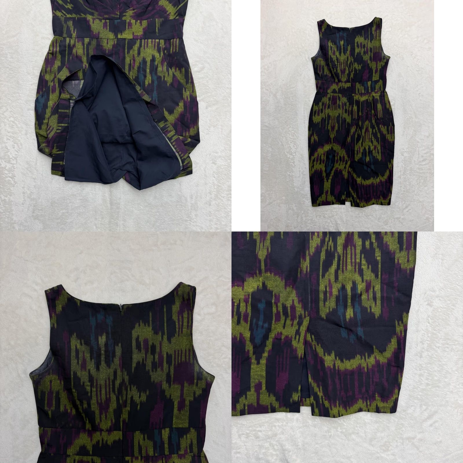 Vintage Lafayette 148 New York Dress Womens 4 Black Ikat Sheath V Neck Lined Knee Length Size S / US 4 / IT 40 - 8 Thumbnail