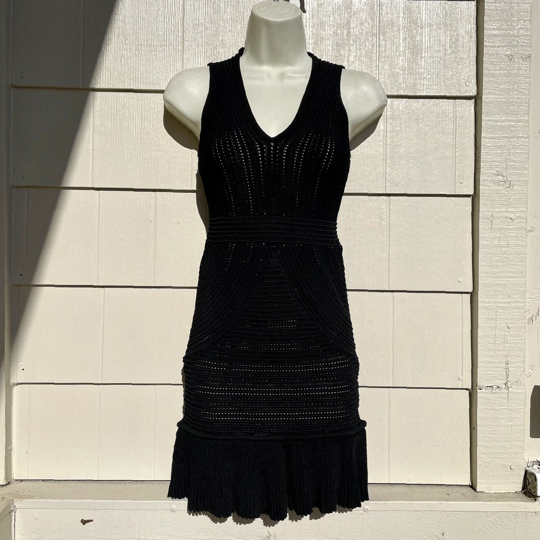 Ronny Kobo Ronny Kobo Jodi Pointelle Sleeveless Mini Cocktail Dress Black S Women's Dress Short V-Neck, Bodycon, Party/Cocktail, Solid, Knit, Dry Clean Only Size S / US 4 / IT 40 - 3 Thumbnail