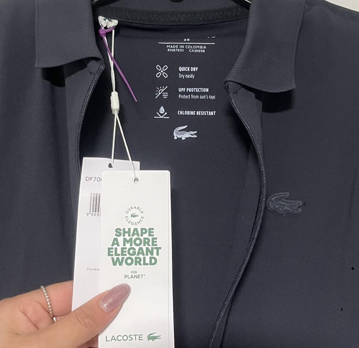 Lacoste Lacoste Women's Slim Fit UV Protect Zip-Up Bodysuit Size XS / US 0-2 / IT 36-38 - 1 Thumbnail