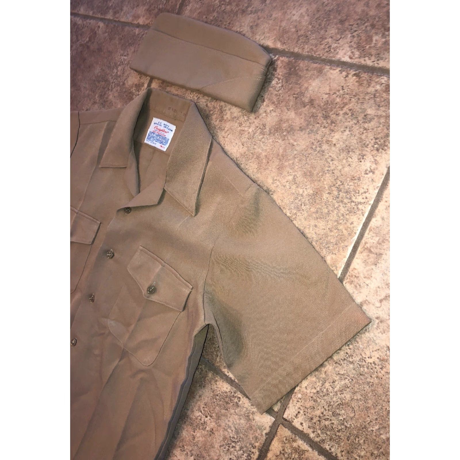 Vintage Creighton Shirt Mens Beige Polyester U.S. Navy Official Uniform Short Sleeve Button-Up Size M Size US M / EU 48-50 / 2 - 2 Thumbnail