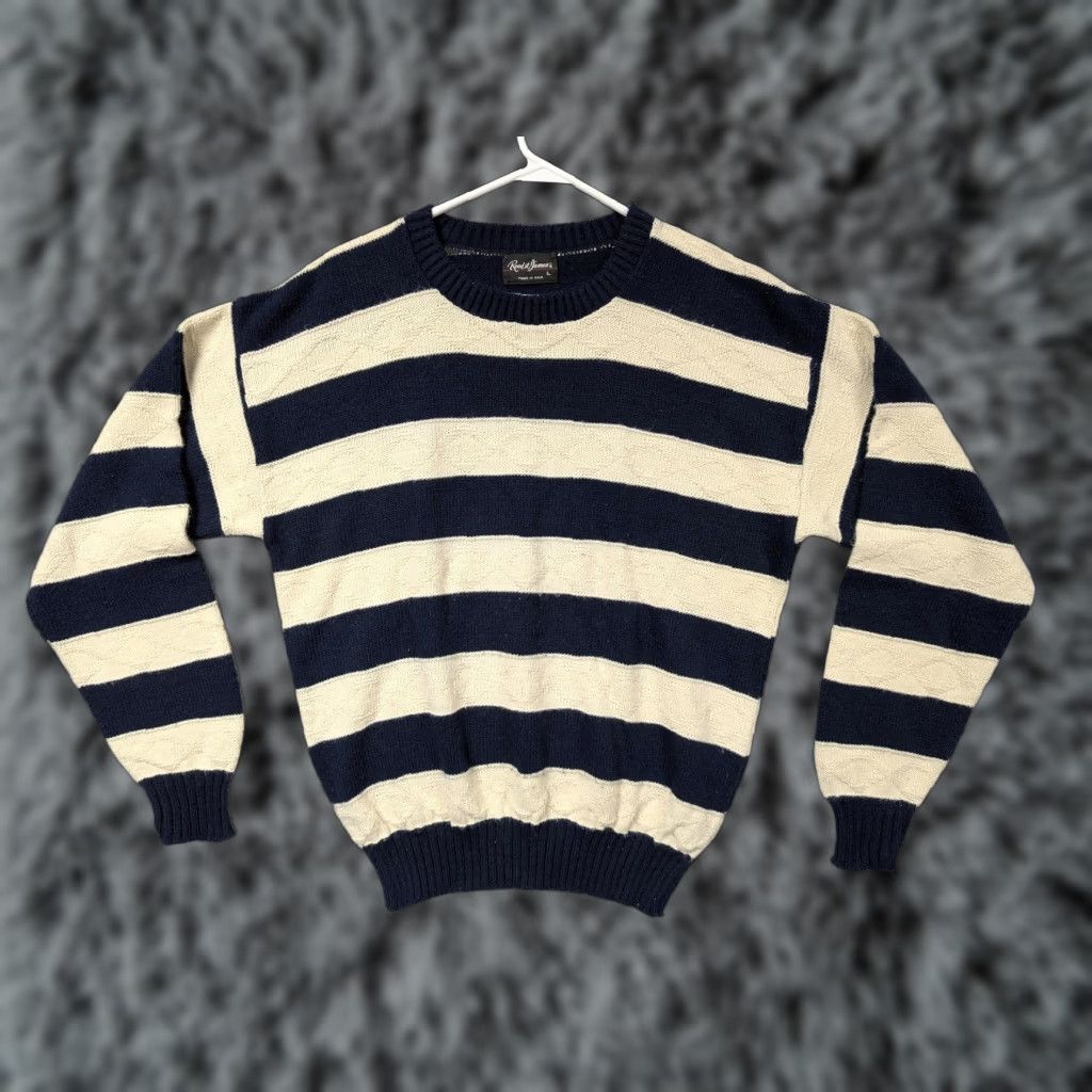 Vintage VINTAGE Reed St James Sweater Men L Blue Cream Stripe Knit Crew Neck Pullover Knit Size US L / EU 52-54 / 3 - 1 Thumbnail