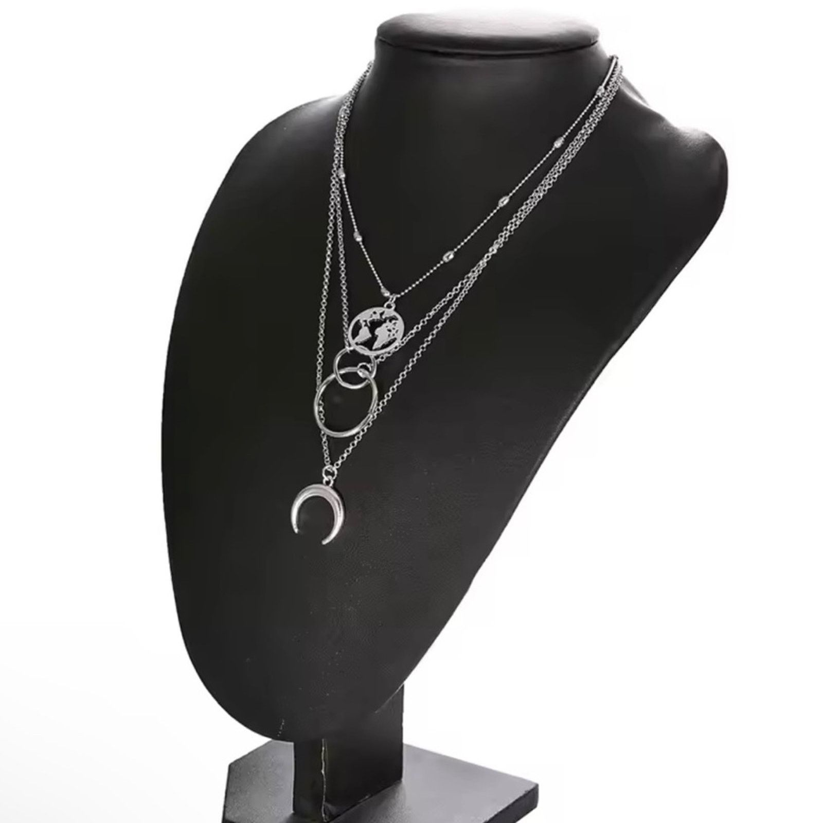 Other Retro Moon World Map Circle Pendant Multilayer Necklace Size ONE SIZE - 2 Thumbnail