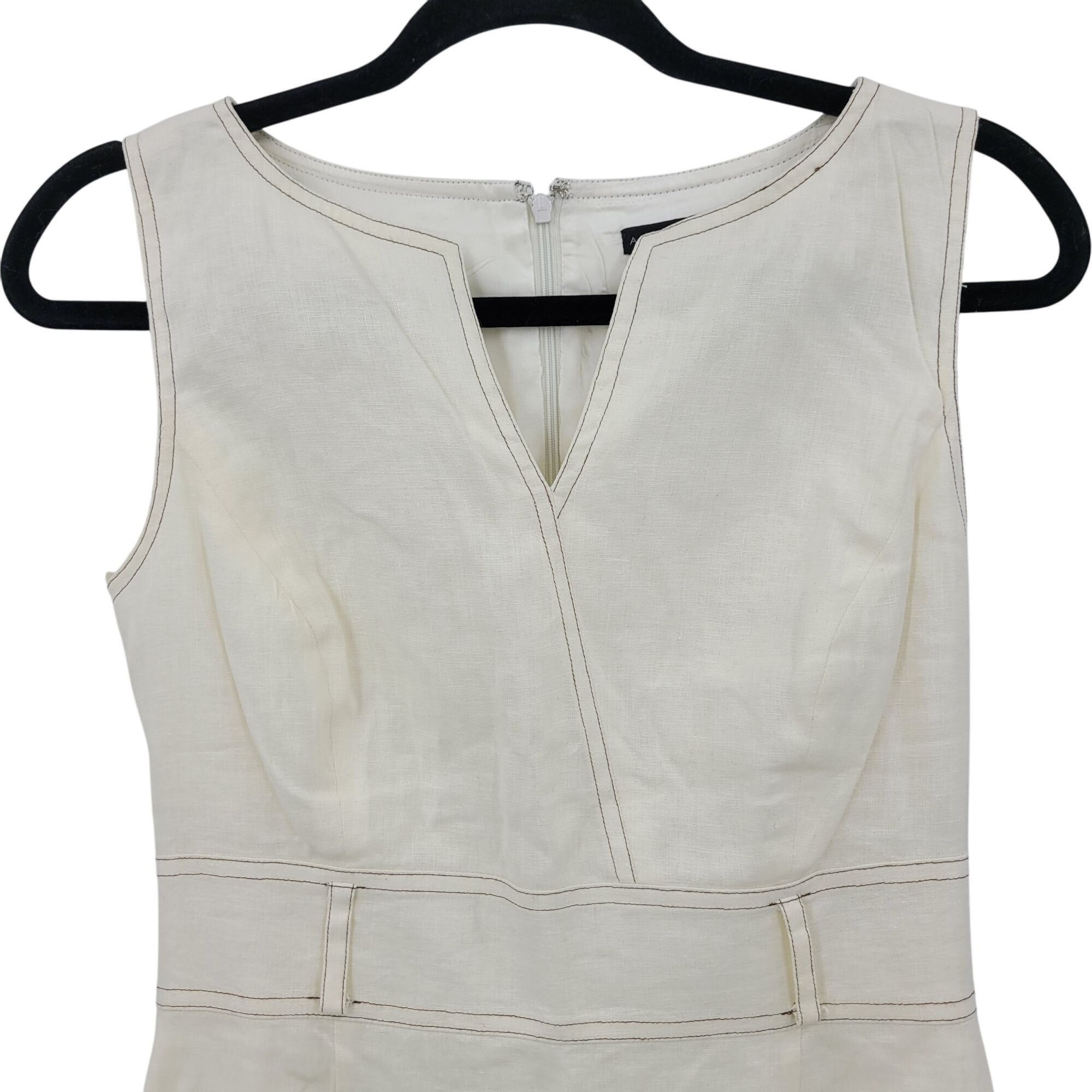 Designer Antonio Melani Ivory Sleeveless Sheath Dress Sz 2 Linen Knee Size XS / US 0-2 / IT 36-38 - 5 Thumbnail