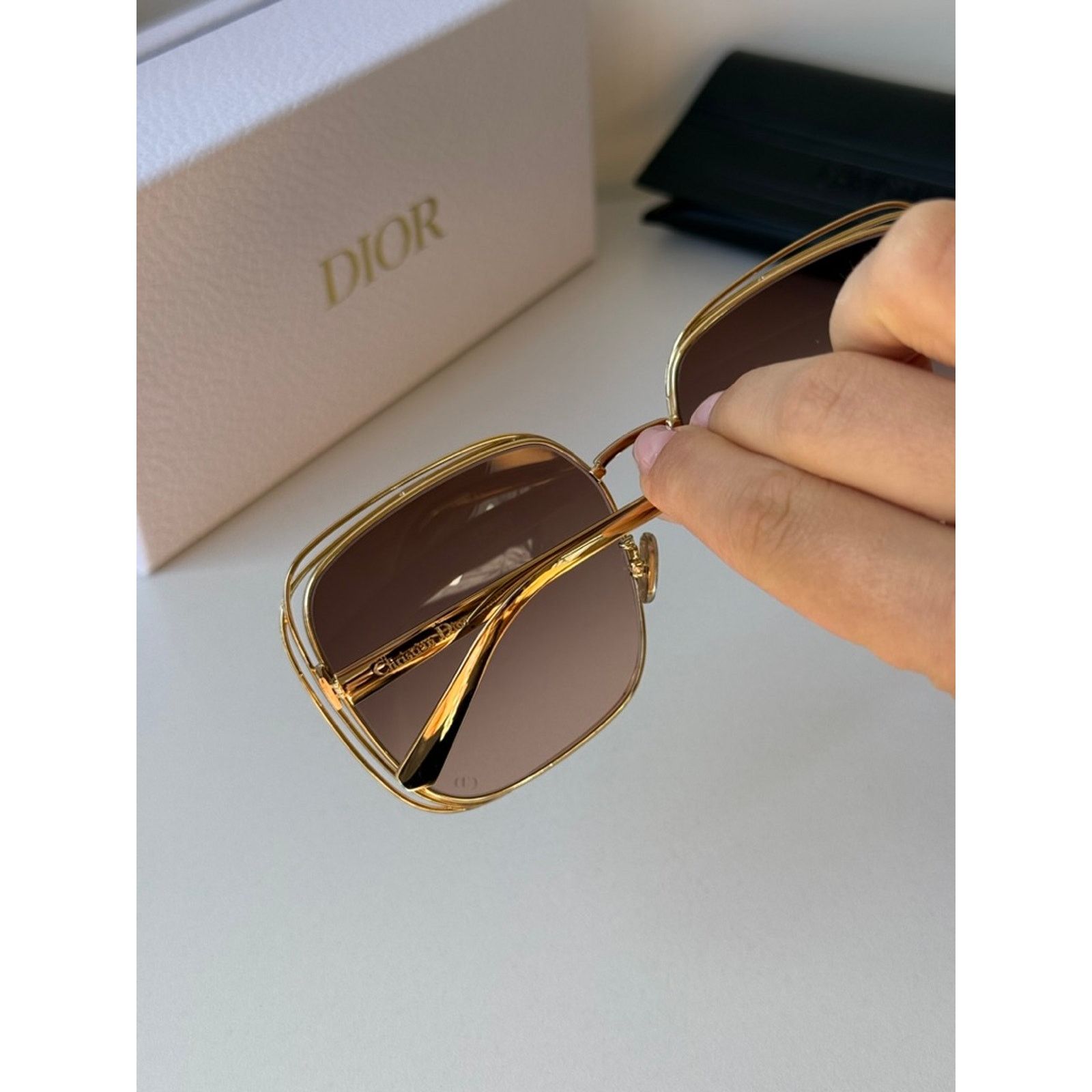 NEW Dior FilDior S1U Square Sunglasses in Gold Brown
