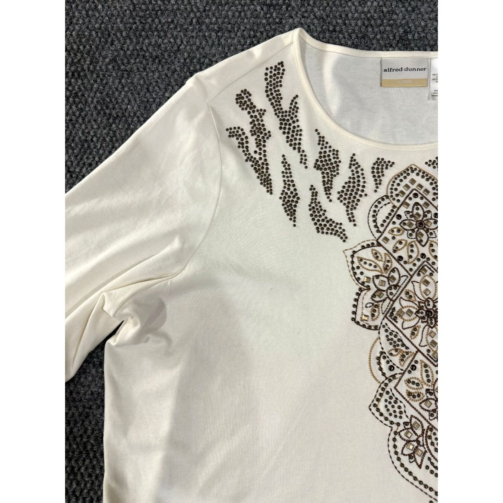 Vintage Alfred Dunner Blouse Womens 2X White Beaded Embroidered Knit Scoop Neck Pullover Casual Sleeve Size XXL / US 16-18 / IT 52-54 - 7 Thumbnail