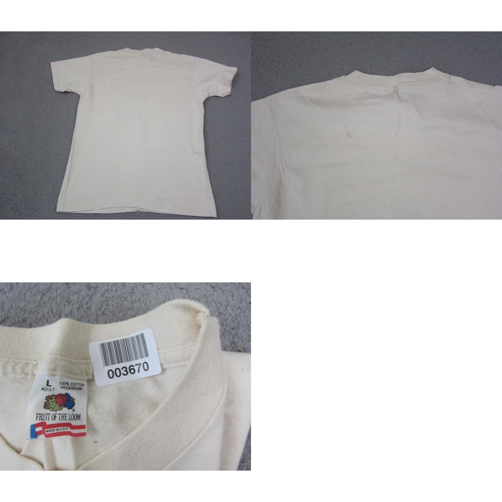 Fruit Of The Loom VINTAGE Fruit of the Loom Shirt Mens L 90s Ivory Crew Neck Short Sleeve Cotton Jersey Size US L / EU 52-54 / 3 - 9 Thumbnail