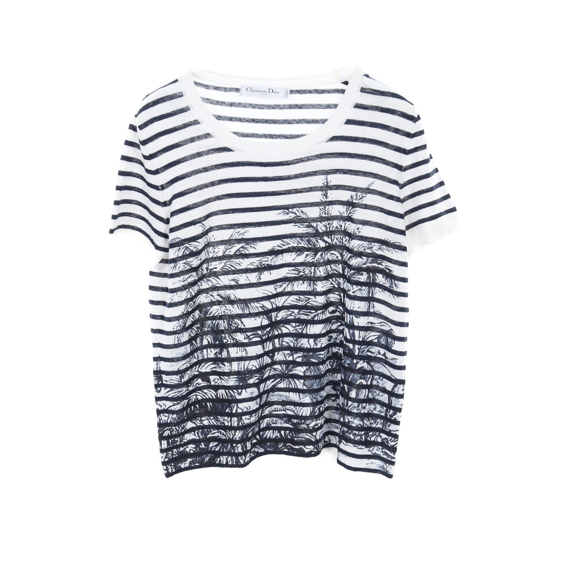 Dior Dior Cut And Sew Knit Short Sleeve Stripes Linen Cashmere Silk White Dark Navy Size ONE SIZE - 1 Thumbnail