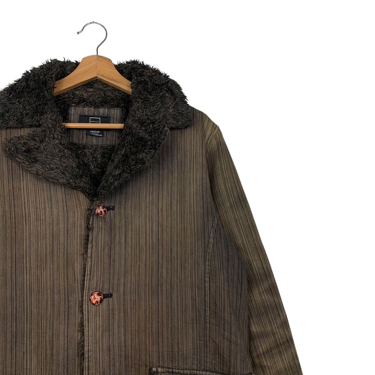 Vintage RESHAM Hard Cotton Striped Sherpa Lined Jacket #2872-C130 Size US M / EU 48-50 / 2 - 4 Thumbnail
