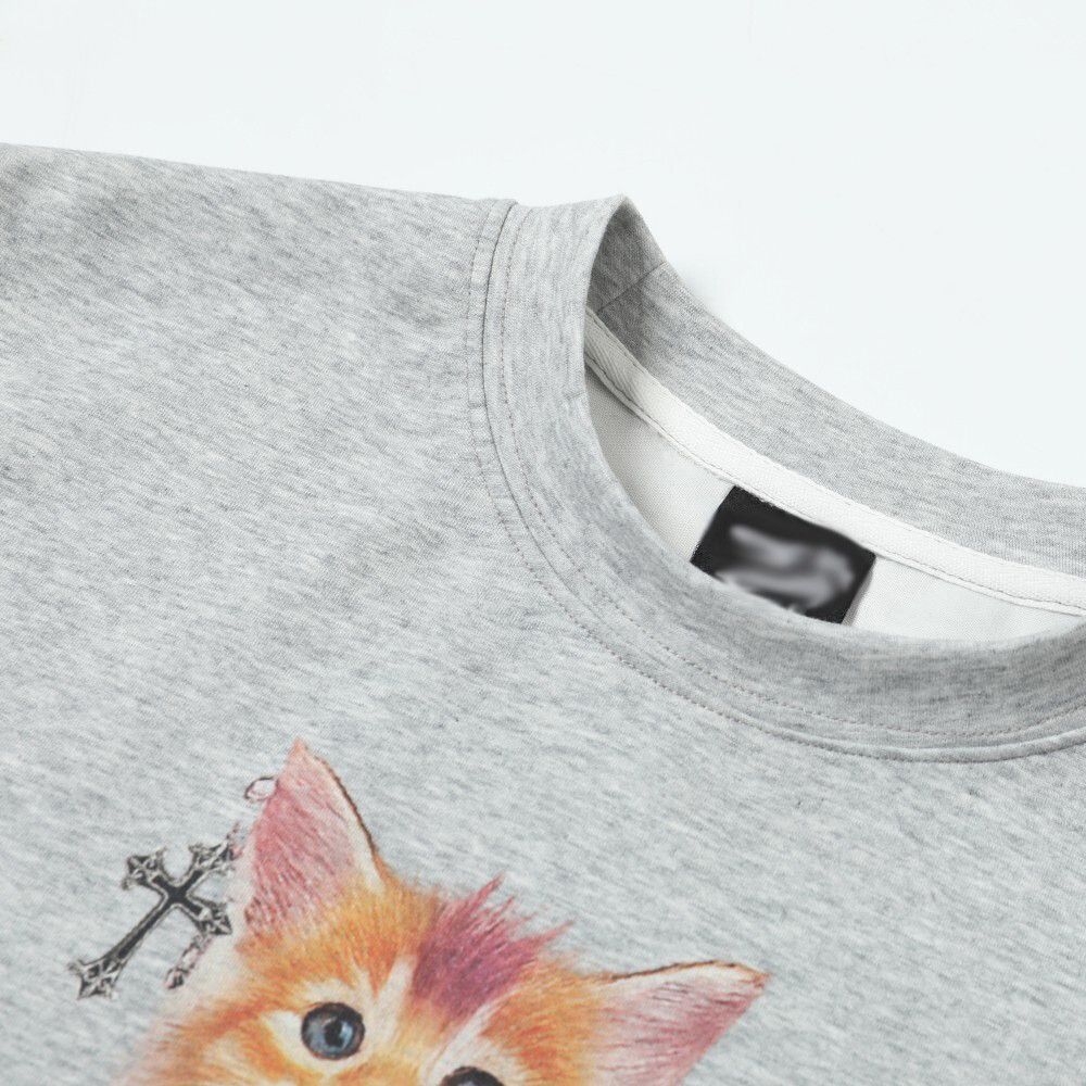 Japanese Brand Men's Street Retro Hip-Hop T-Shirt with Kitten Print Size US M / EU 48-50 / 2 - 3 Thumbnail