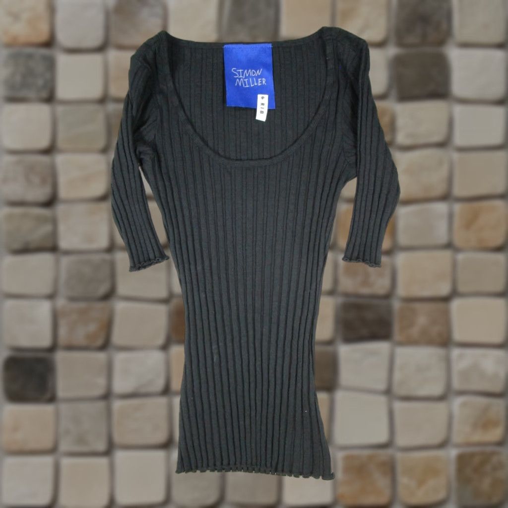 Simon Miller SIMON MILLER Rib Sweater Womens Large Black Pullover 3/4 Sleeve Scoop Neck Modal Knit Womens L Black Concert Merch? Size L / US 10 / IT 46 - 1 Thumbnail