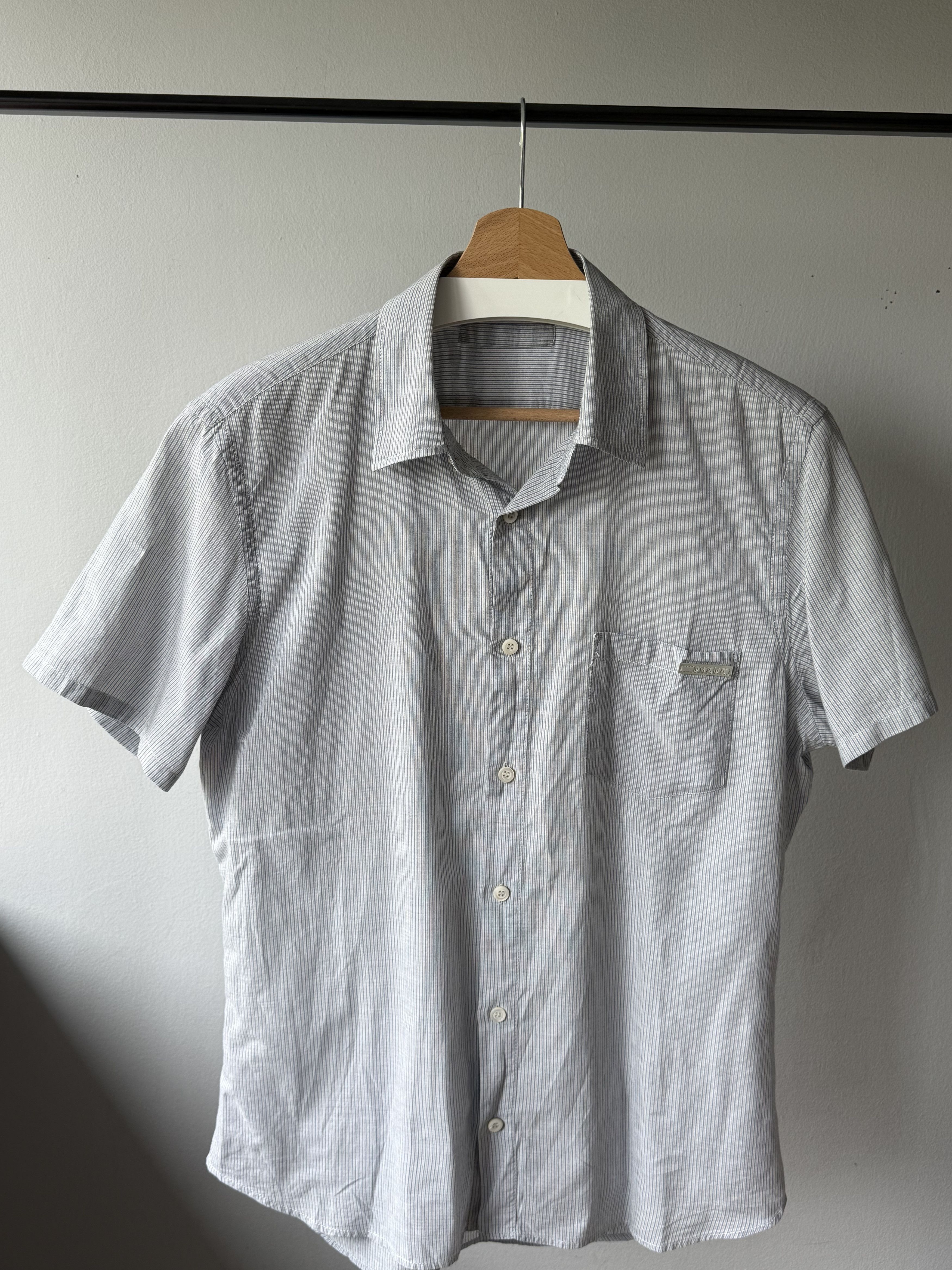 Prada Prada Casual Striped Cotton Short Sleeve Tab Pocket Shirt Size US M / EU 48-50 / 2 - 4 Thumbnail