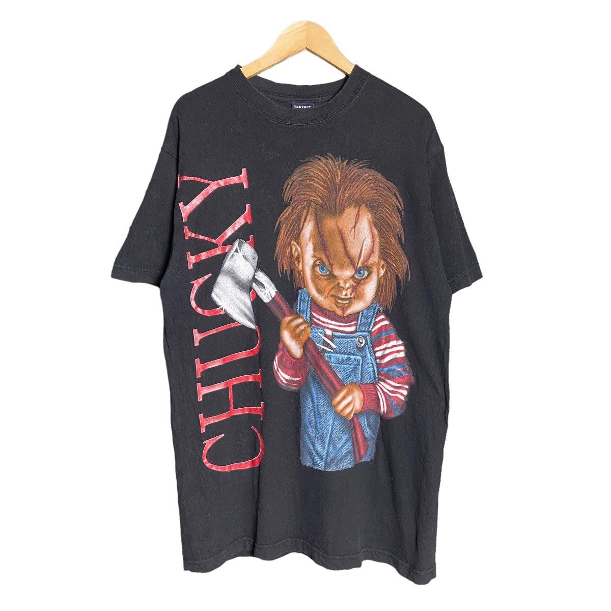 image of 90's Chucky Horror Movie Tee in Black, Men's (Size XL)