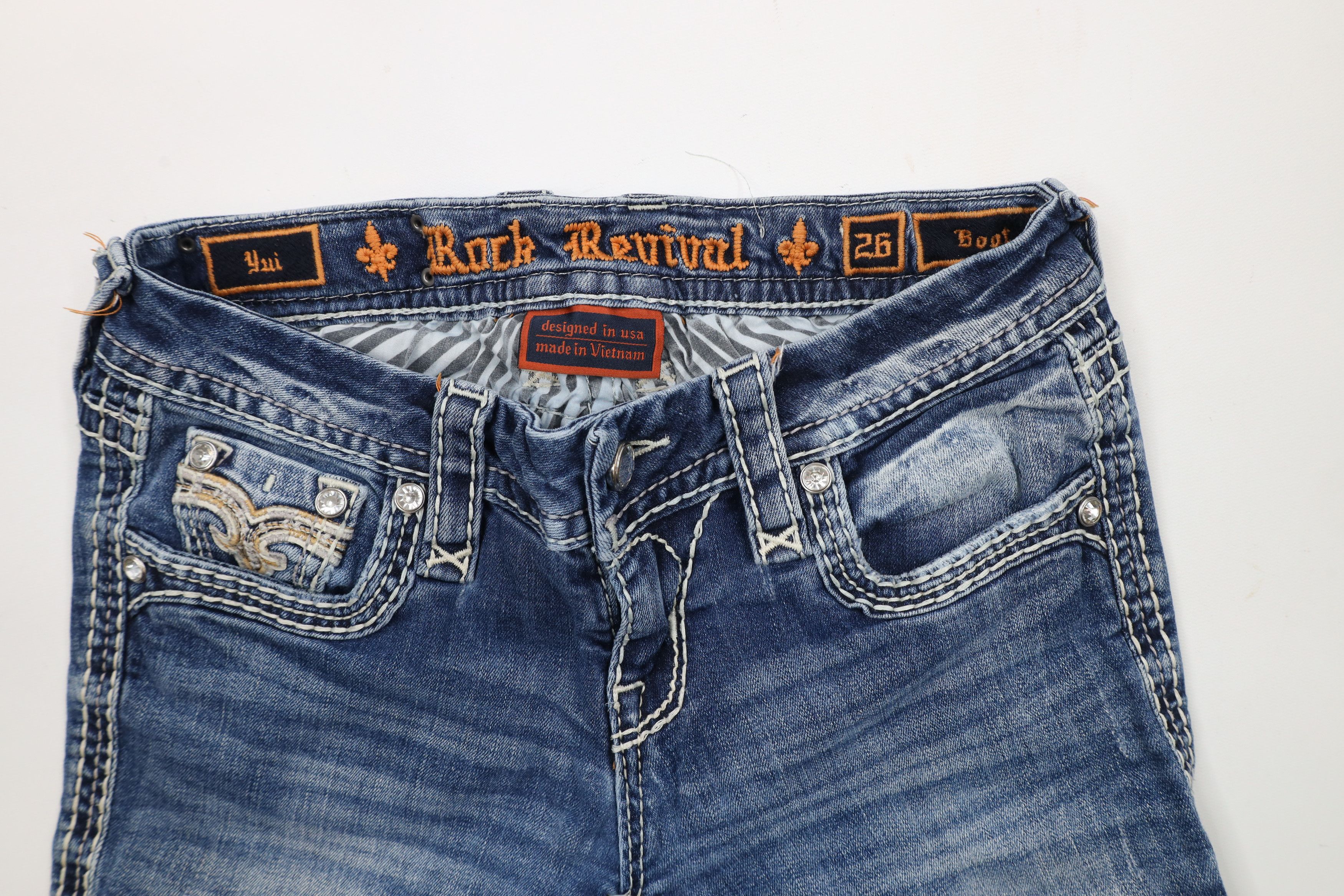 Rock Revival × Vintage Rock Revival Thick Stitch Yui Bootcut Jeweled Denim Jeans Size 26" / US 2 / IT 38 - 7 Thumbnail