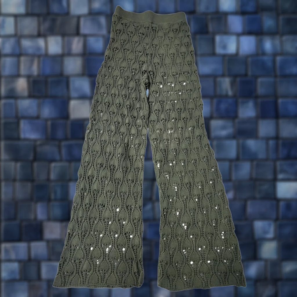 Topshop Topshop ASOS Womens S Knitted Open Stitch Trouser Pants Pull On Green Cotton Pants Knit Size 28" / US 6 / IT 42 - 1 Thumbnail