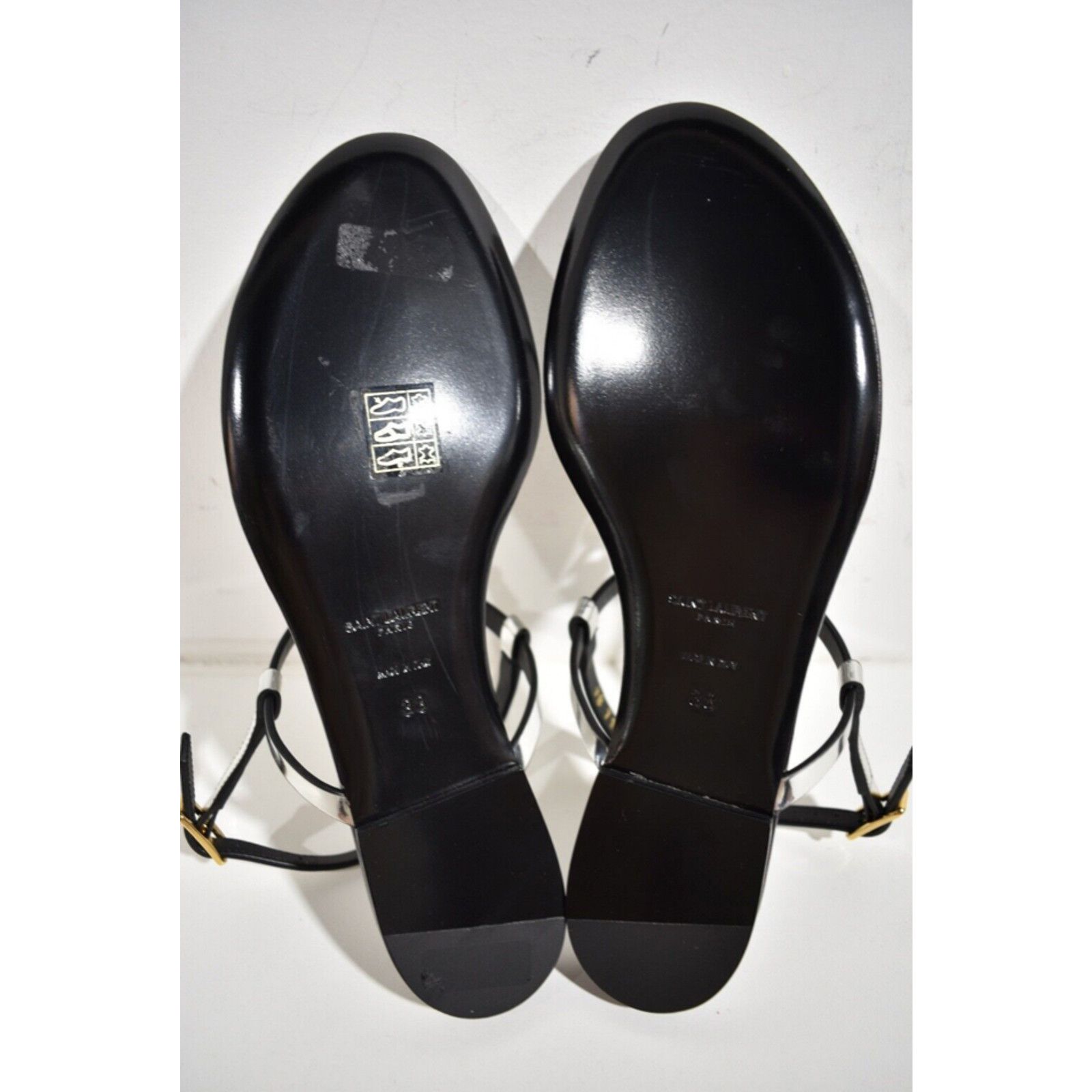 Yves Saint Laurent Saint Laurent YSL Logo Cassandra Iota 05 Silver Black Thong Size US 8 / IT 38 - 12 Thumbnail