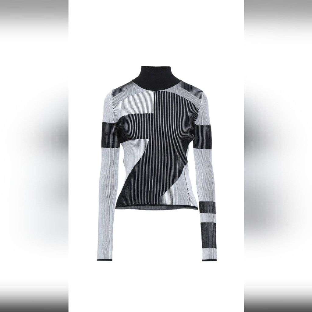 Just Cavalli JUST CAVALLI Black & White Turtleneck Sweater Size L / US 10 / IT 46 - 1 Thumbnail