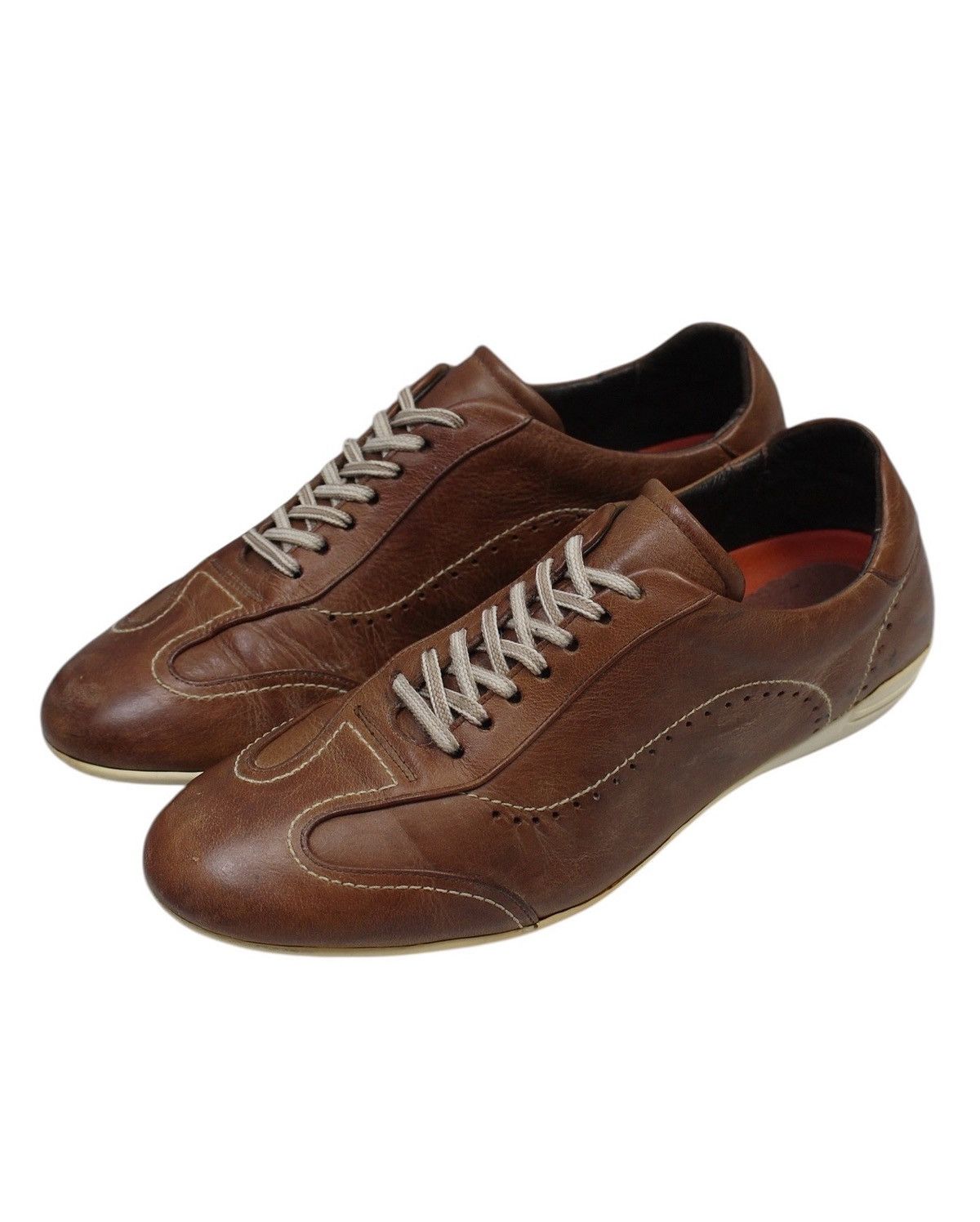 Japanese Brand 2000S TANDY BROWN LEATHER DRESS SNEAKERS Size US 8 / EU 41 - 3 Thumbnail