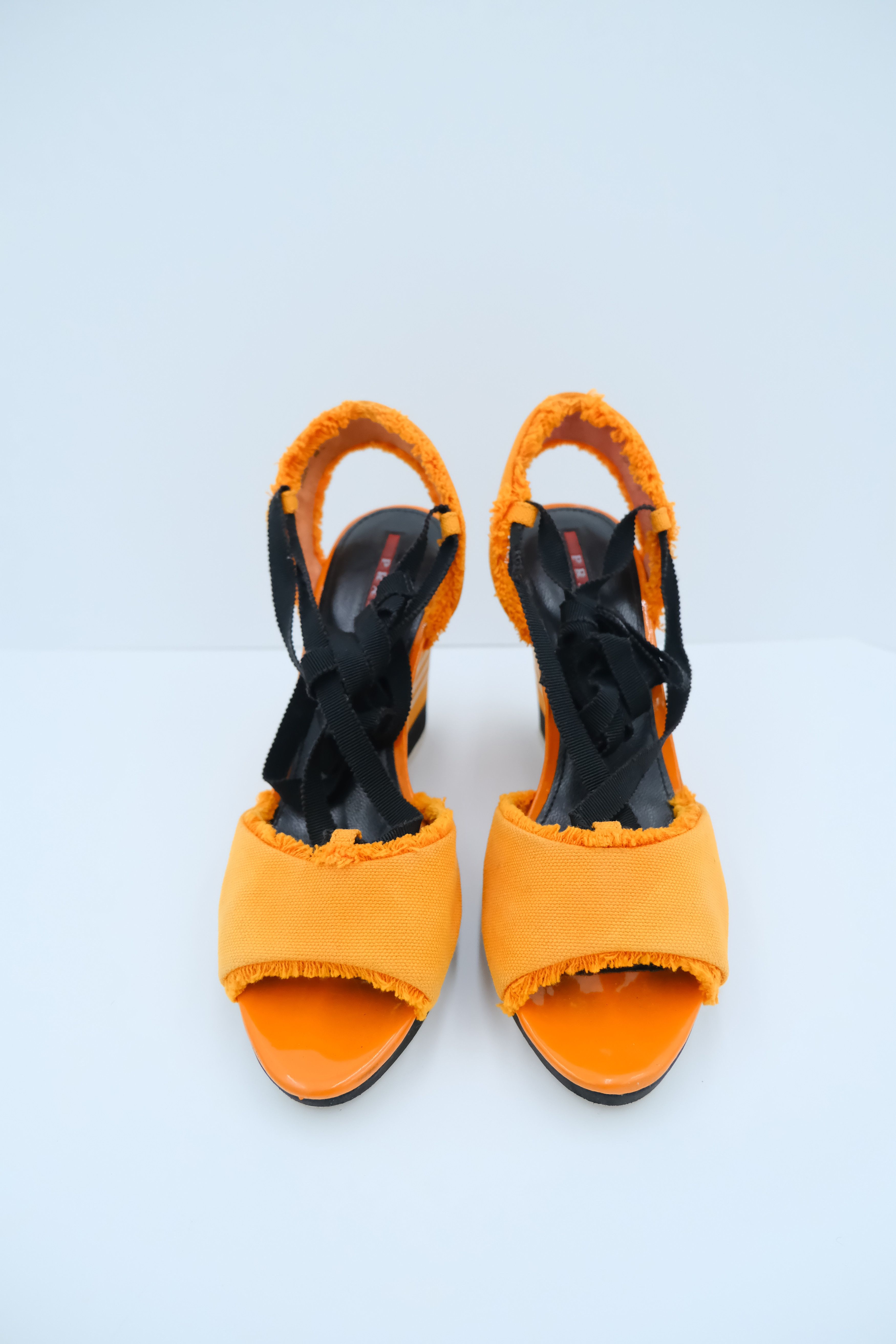 Prada Prada Sport Orange Striped Lace Up Espadrilles Size US 8.5 / IT 38.5 - 3 Thumbnail