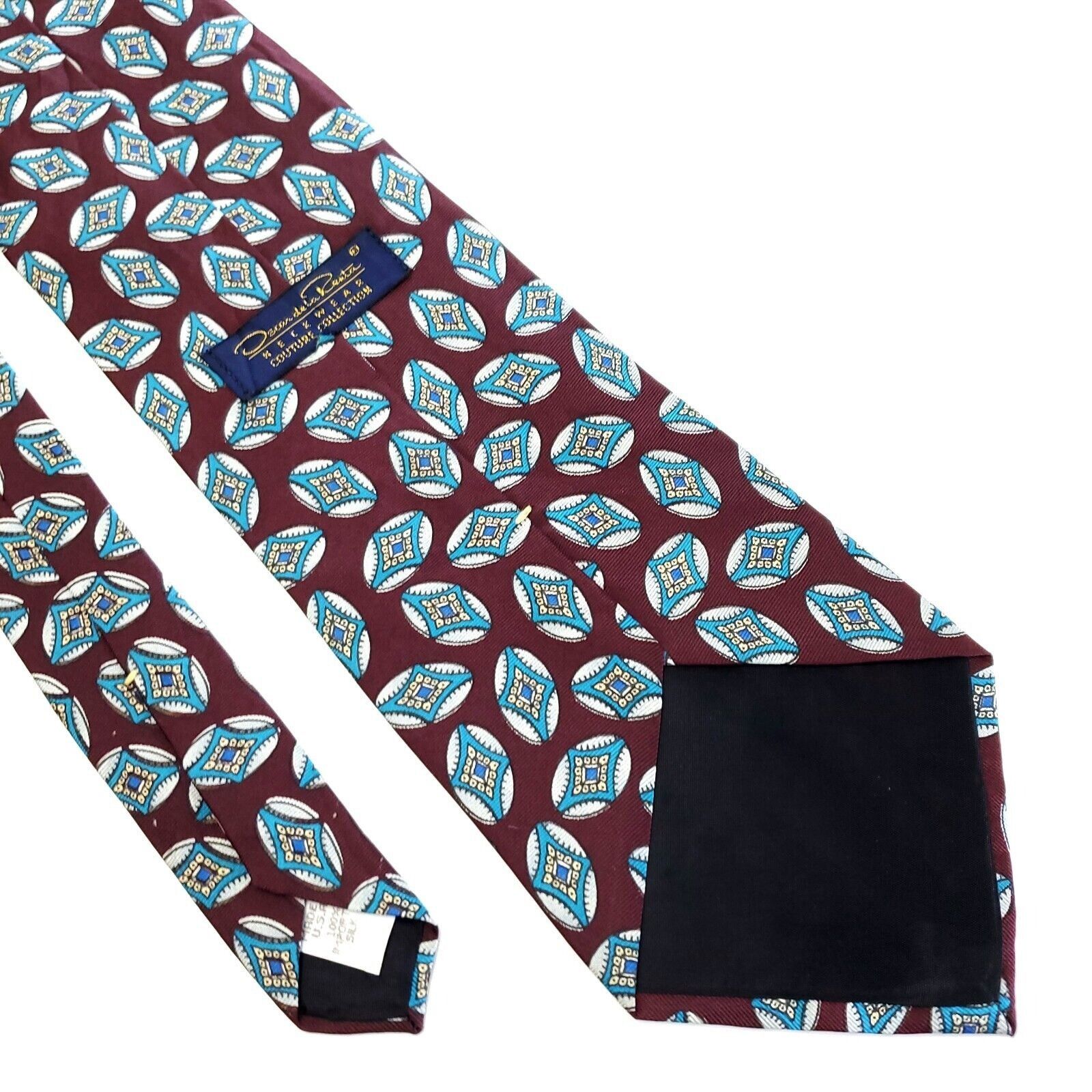 Oscar De La Renta Oscar De La Renta Silk Tie Maroon Red Teal Geometric Print S Size ONE SIZE - 5 Thumbnail