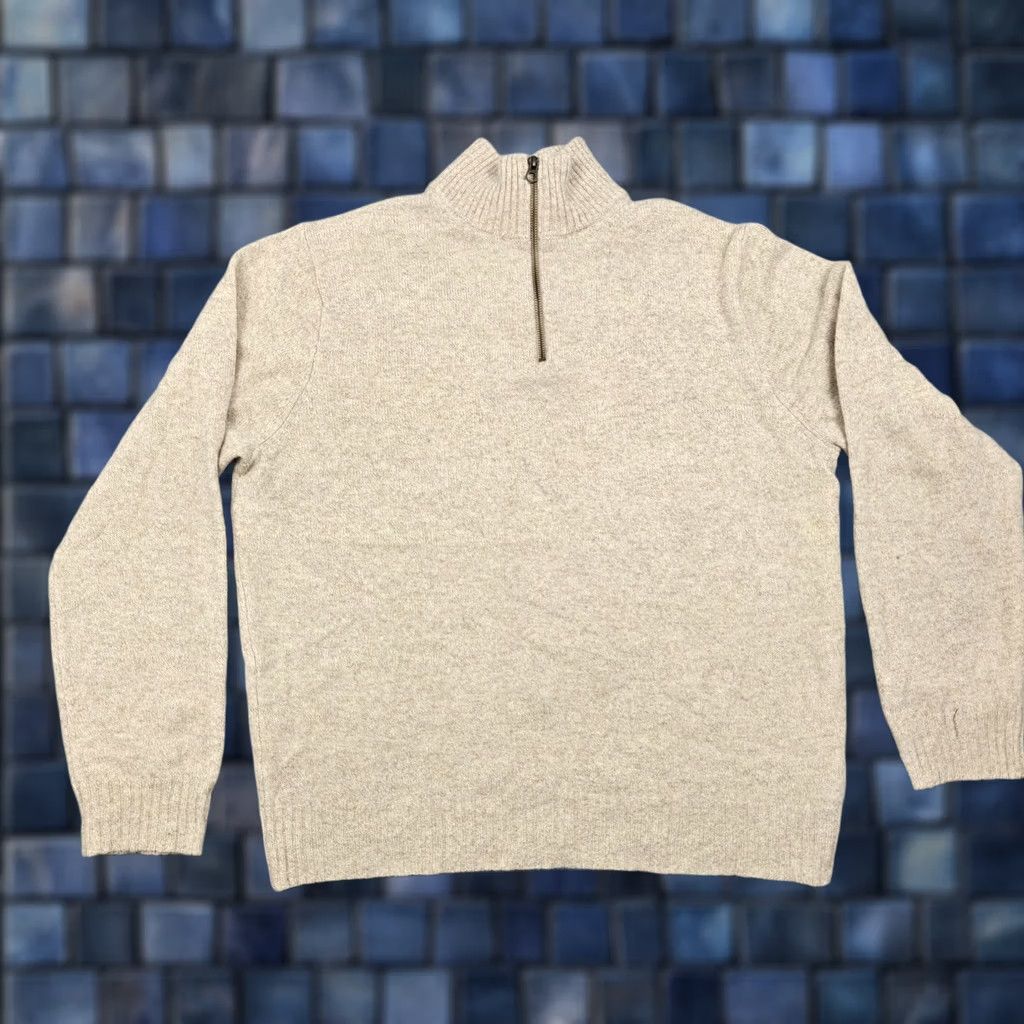J.Crew J Crew Sweater Mens XL Beige Lambs Wool 1/4 Zip Mock Neck Knit Pullover Size US XL / EU 56 / 4 - 1 Thumbnail