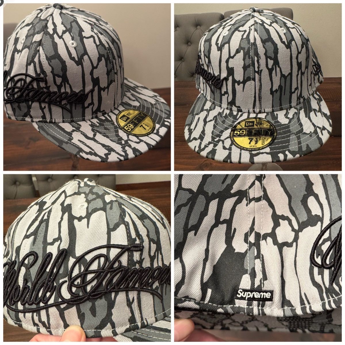 Supreme Supreme World Famous Script Treebark Camo New Era Fitted Hat Size ONE SIZE - 2 Thumbnail