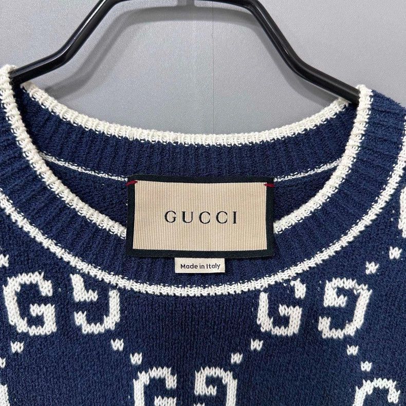 Gucci Navy Blue Printed Knit Short Sleeve Top-2505 Size M / US 6-8 / IT 42-44 - 4 Thumbnail