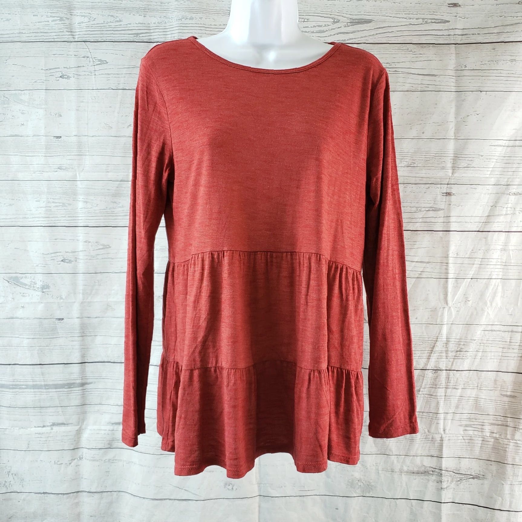 Ann Taylor Ann Taylor LOFT Womens Tiered Top Shirt PS Red Long Sleeve Rayon Blend Size S / US 4 / IT 40 - 2 Thumbnail
