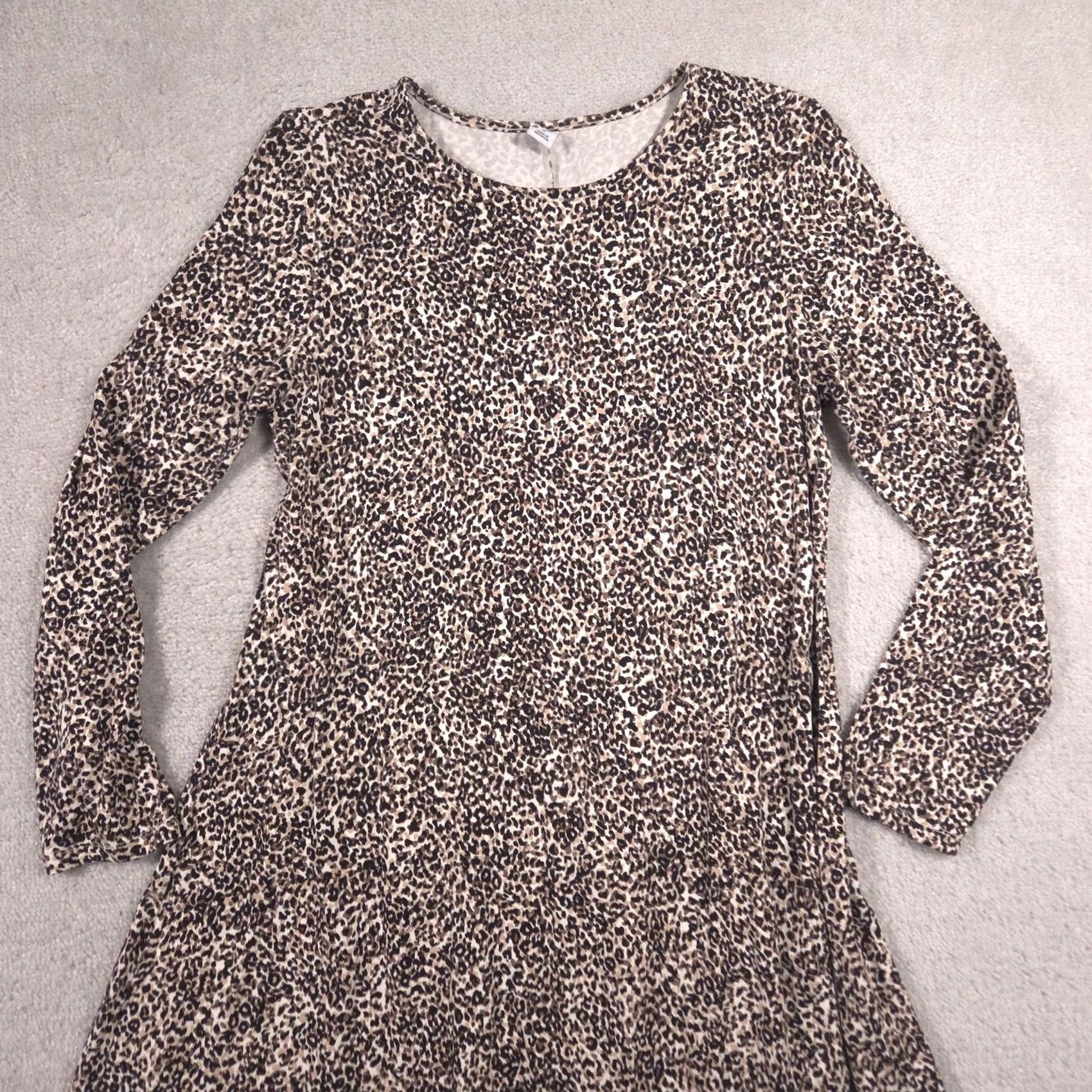 Old Navy Old Navy Dress Womens Medium Brown Leopard Print Swing Long Sleeve Scoop Neck Dress Size M / US 6-8 / IT 42-44 - 3 Thumbnail