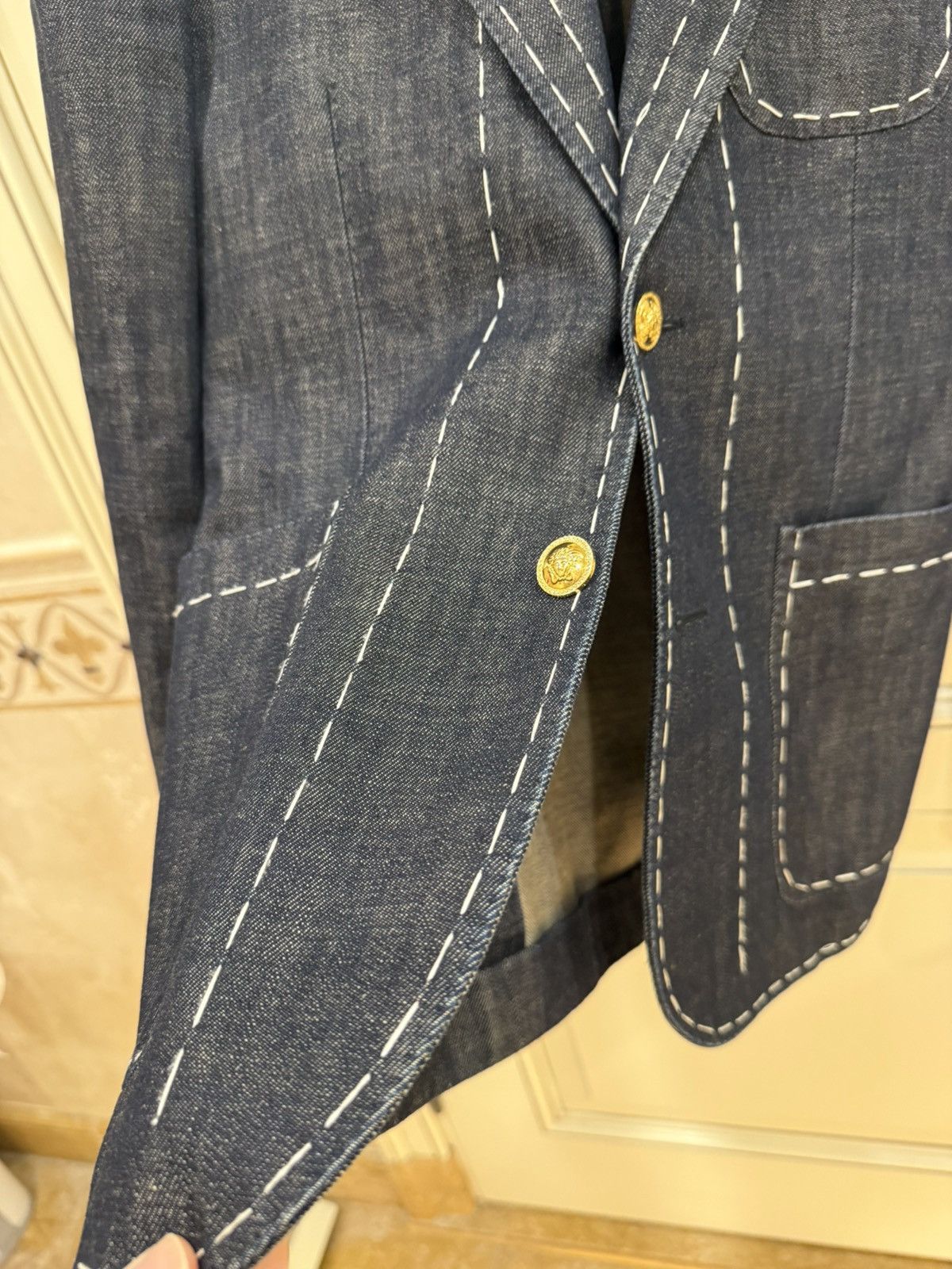 Versace stiching details denim blazer size46 Size 46R - 17 Thumbnail