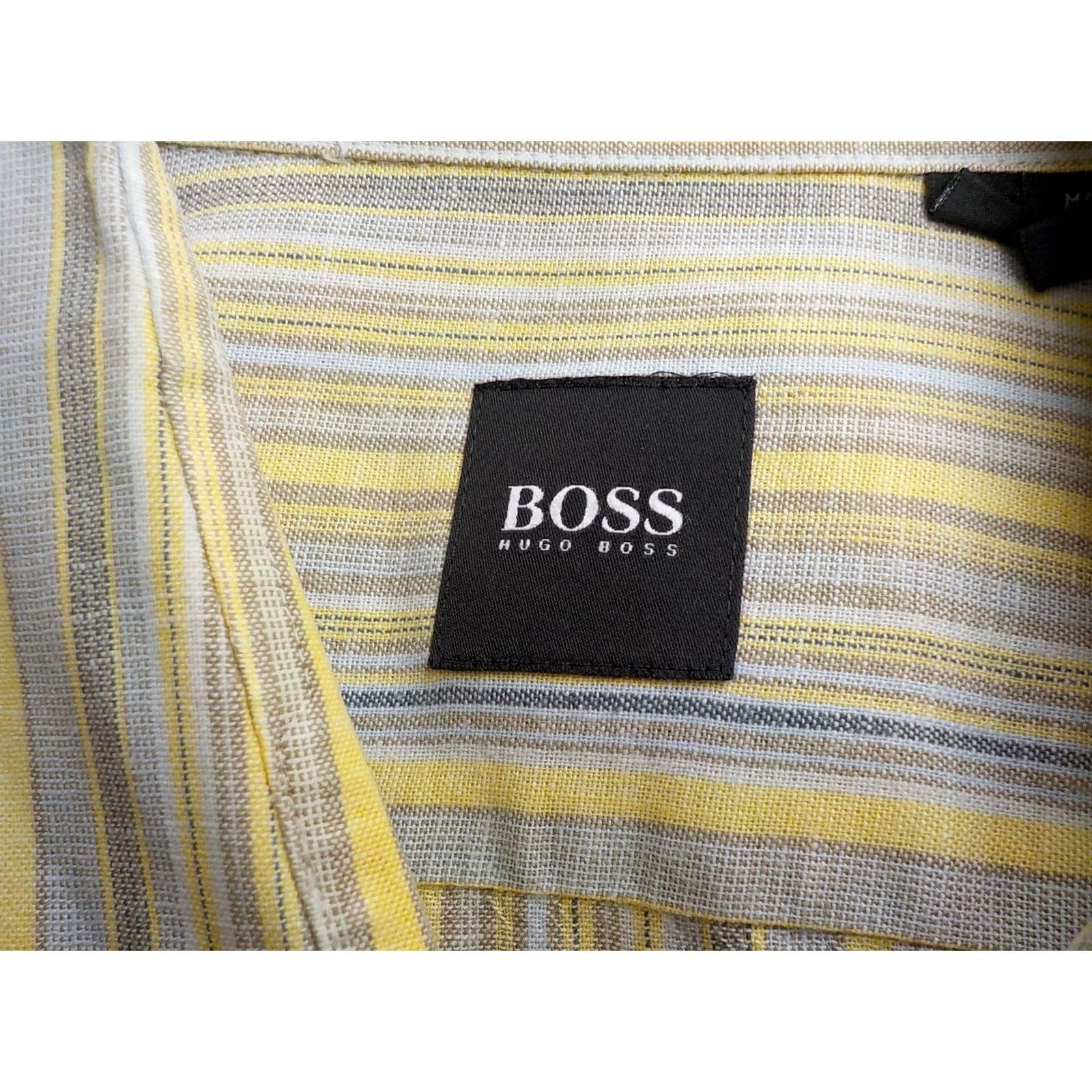 Hugo Boss Hugo Boss LS Shirt Large Yellow/Gray/Blue Cotton Linen Striped Mens Size US L / EU 52-54 / 3 - 4 Thumbnail