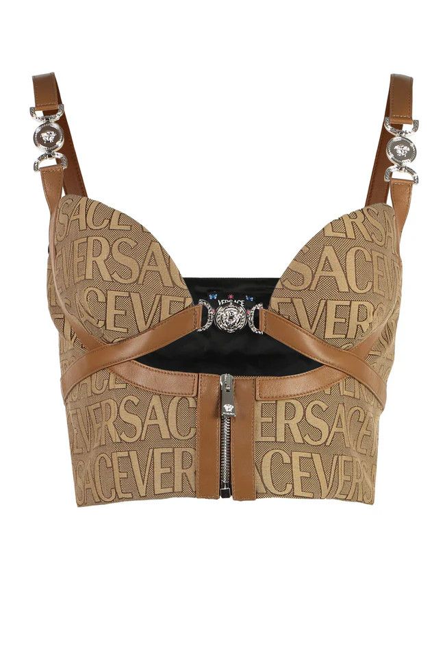 Versace o1y0226 Logo Crop Top in Camel Size S / US 4 / IT 40 - 1 Thumbnail